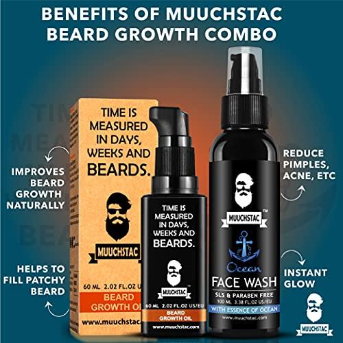 Muuchstac Muuchstac Men's Herbal Beard Growth Oil - 60ml & Refreshing Ocean Face Wash - Fights Acne & Pimple, Skin Whitening & Brightening - 100 ml, Sulphate & Paraben Free