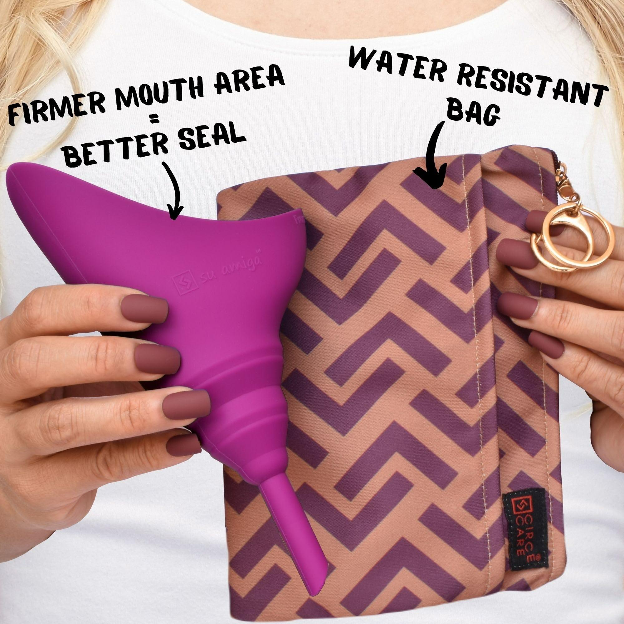 CIRCE CARE CIRCE CARE 2nd Gen SuAmiga Collapsible Female Urination Device Upgraded (Firm Top for Better Seal); Women Pee Funnel with Chic Waterproof Bag; Portable Female Urinal to Pee Standing Up (Size- Petite)