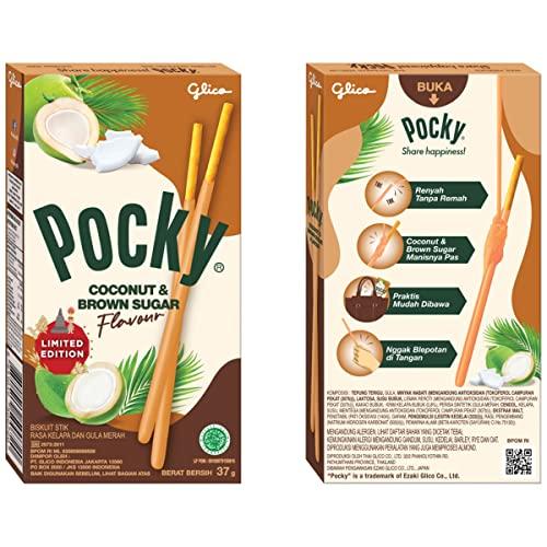 Glico Glico Pocky Coconut & Brown Sugar Flavour Biscuit Sticks, 37 g, 10 Pack, Brown & White