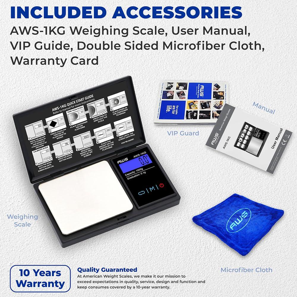 AMERICAN WEIGH SCALES American Weigh Scales AWS 1KG Digital Pocket Scale, 1000 x 0.1g