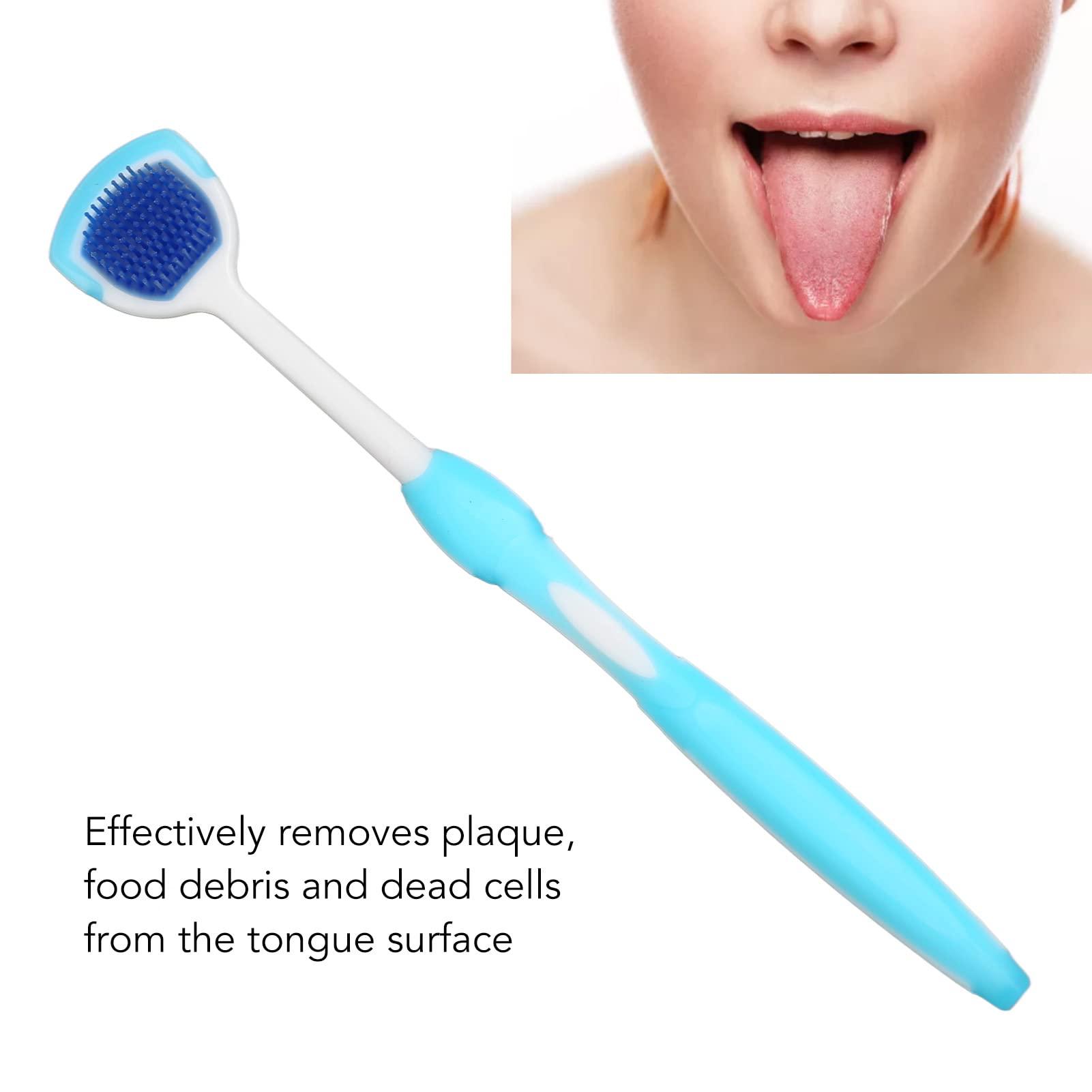 Jaerb Tongue Brush, Tongue Cleaner Long Handle for Adults (Blue)
