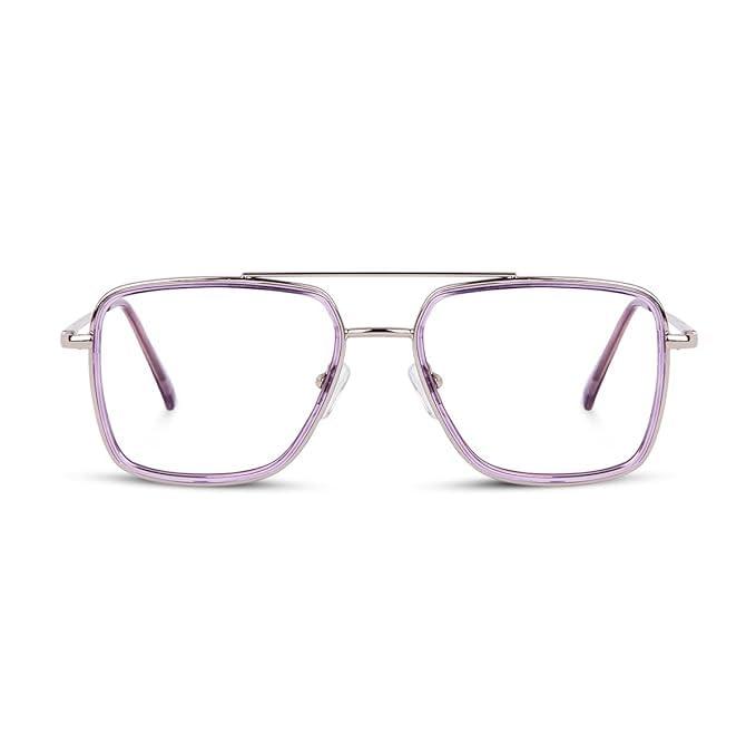 Dervin Dervin Blue Light Blocking Blue Cut Zero Power anti-glare Retro Square Eyeglasses, Frame for Eye Protection from UV by Computer/Tablet/Mobile/Laptop (Purple)