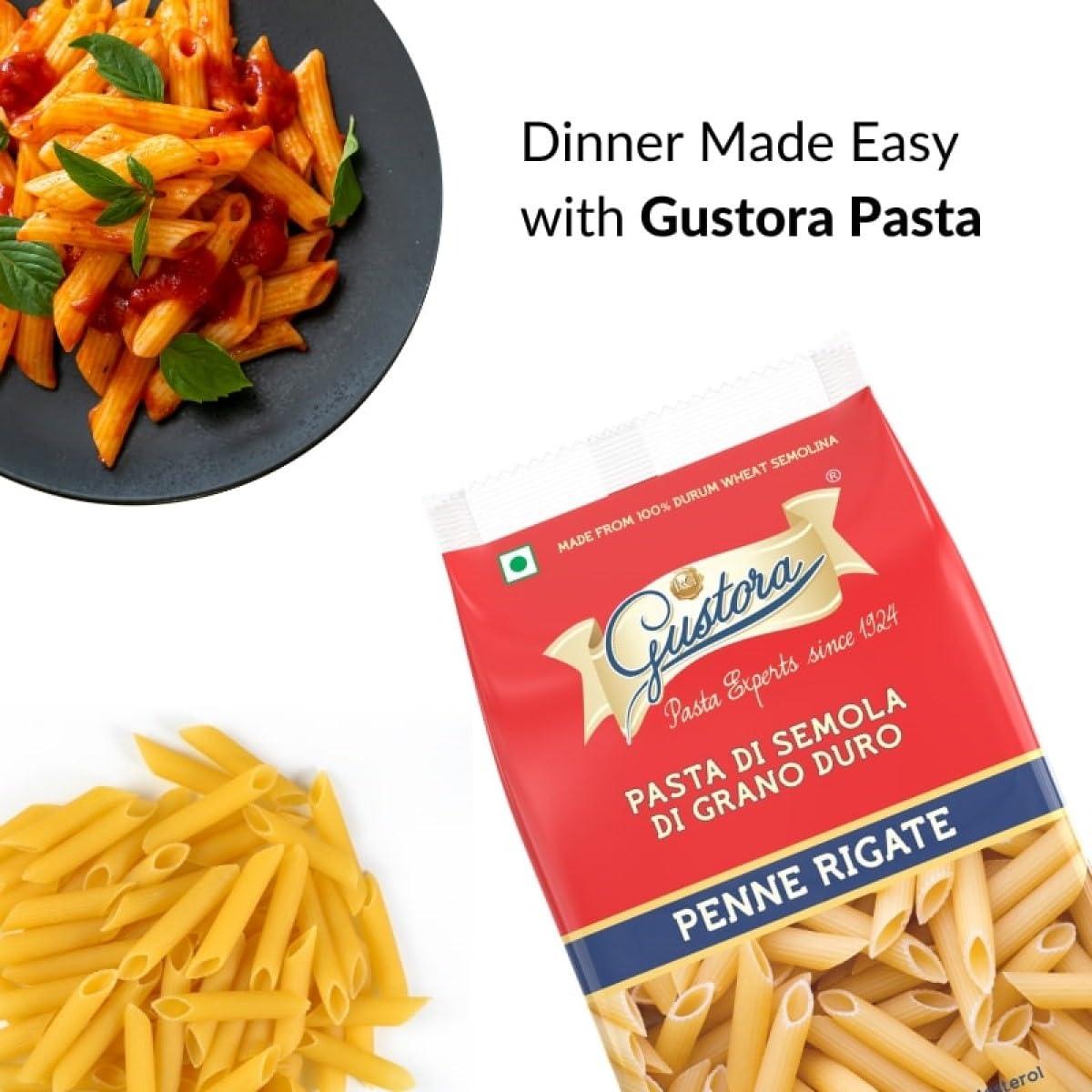Gustora GUSTORA Combo Pack of Penne Rigate Pasta & Spaghetti Pasta, 1 KG I Italian Pasta Combo I Made of Durum Wheat Semolina I Rich in Protein & Fibre I Zero Cholesterol I Cooking Time 10 Min (500G X 2)