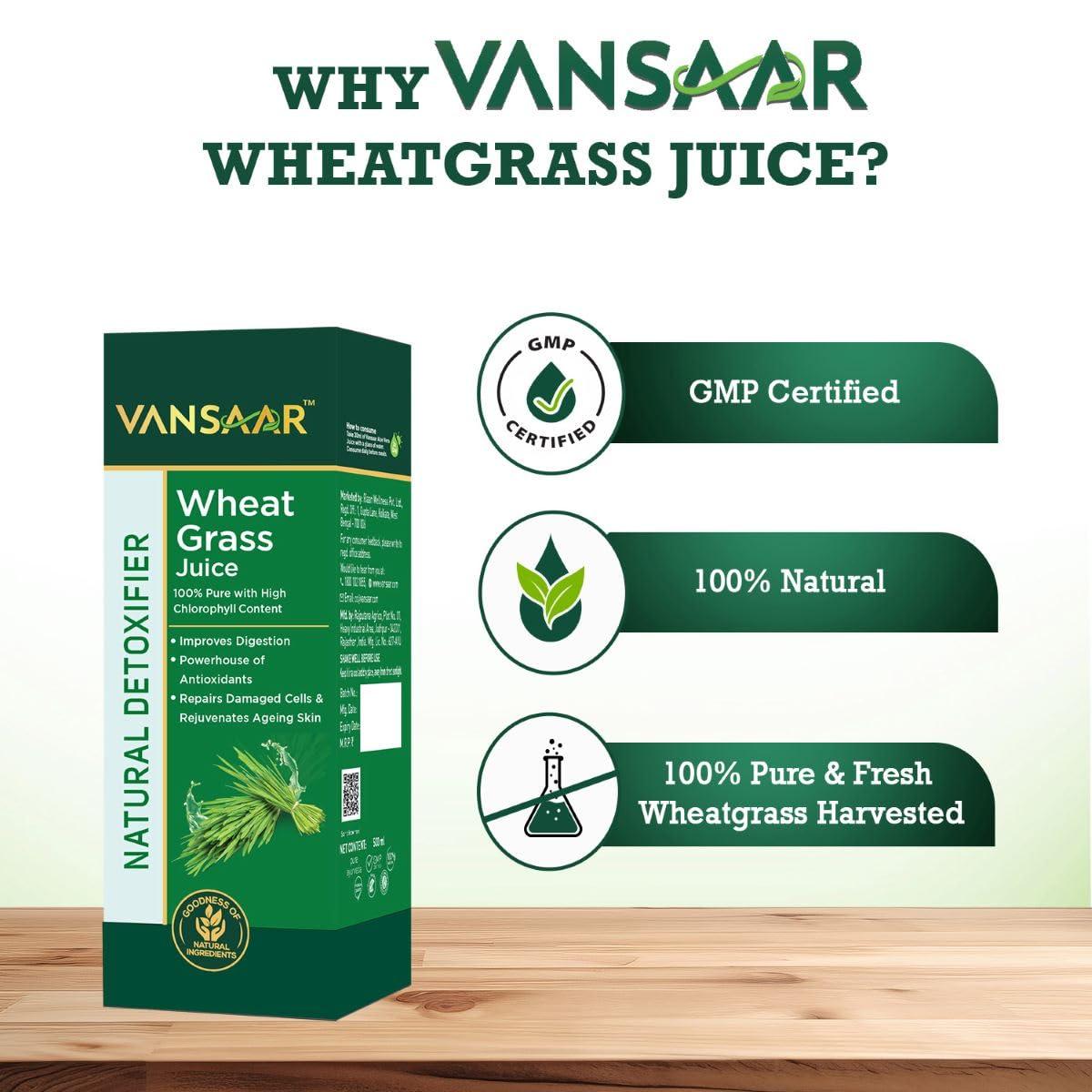 VANSAAR Vansaar Wheatgrass Juice | Natural Liver detox & Gut cleanser Juice | Superfood for Weight & Cholesterol management | 100% Ayurvedic - 500 ml (Pack of 2)