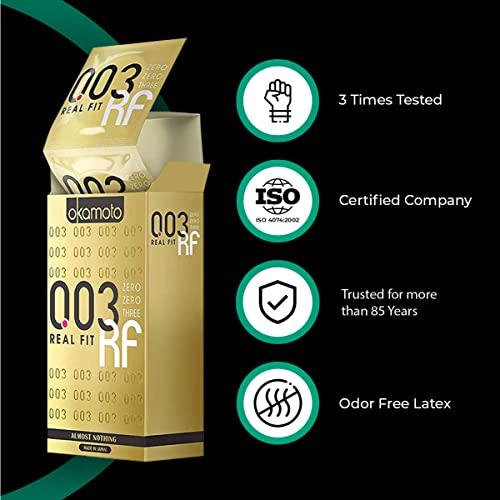 OKAMOTO Okamoto Condom | Ultra Thin Condoms for Men | Thinnest Premium Snug Fit Condoms | Made In Japan | 0.03 mm thin | 003 Realfit (Pack of 2)