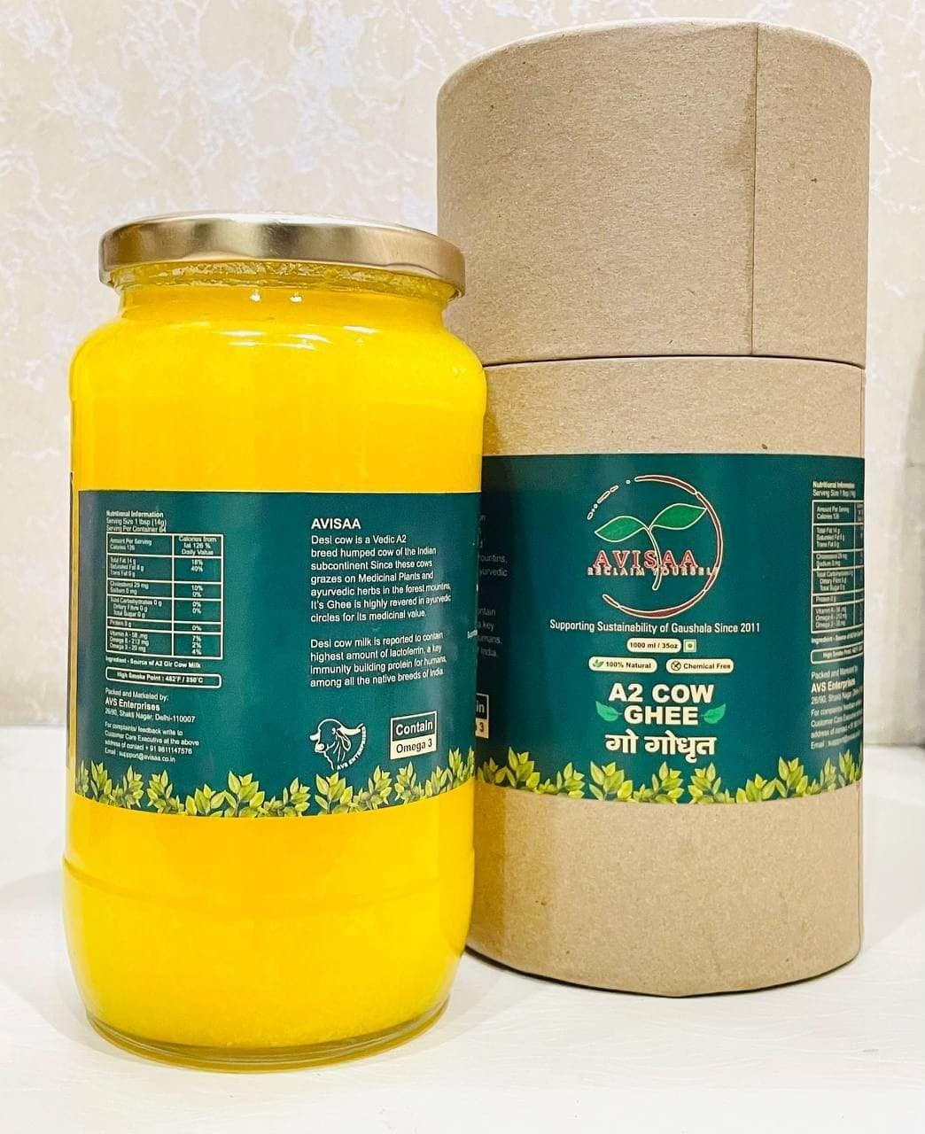 AVISAA AVISAA 100% A2 Cow Ghee Curd Churned with Vedic Bilona Method- Desi Ghee With Rich Aroma- Pack of 2 Glass Jar (500ml Each)
