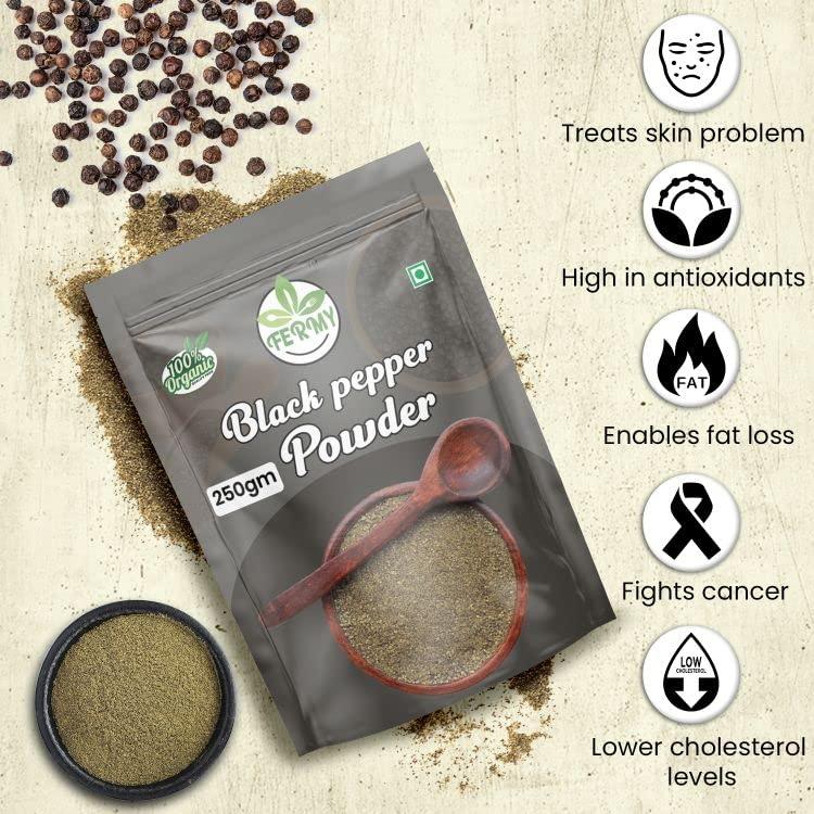 FERMY FERMY Black Pepper Powder Fresh Ground/Kali Mirch, Black Pepper (250g) Organic Black Pepper