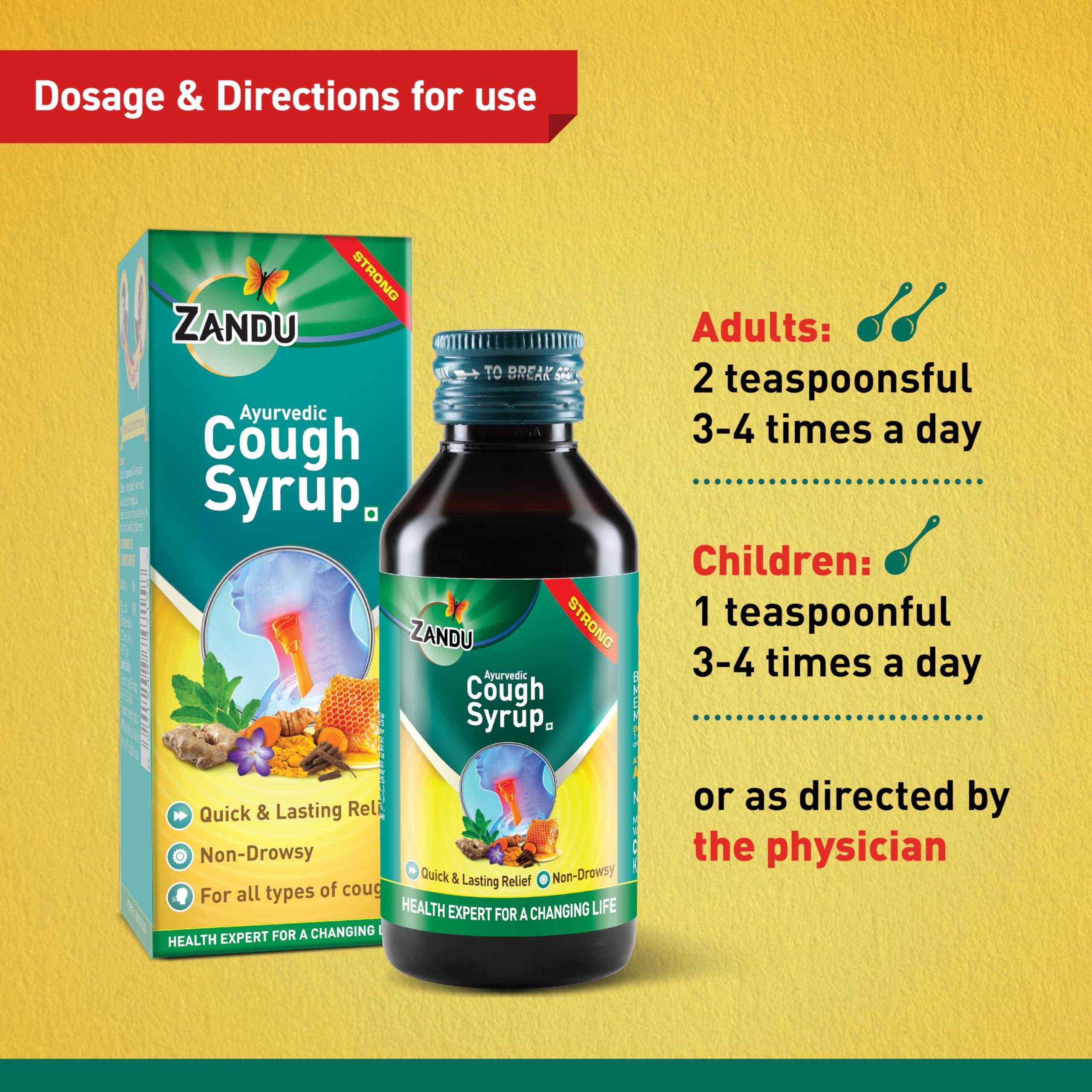 Zandu Zandu Ayurvedic Cough Syrup | With 16 Effective Ayurvedic Ingredients | Quick & Lasting Relief | Non-Drowsy | For All Types of Cough | 200 ML