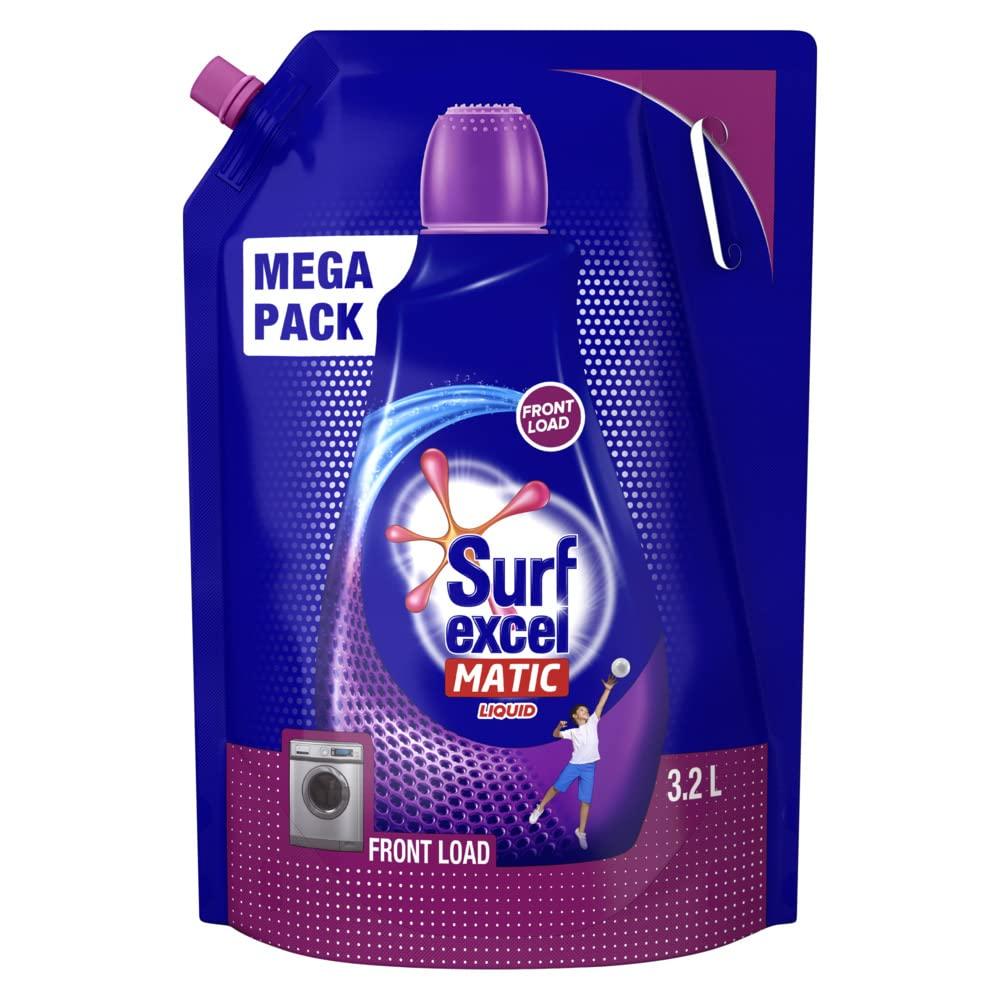 Surf Excel Surf Excel Matic Front Load Liquid Detergent 3.2 L Refill, Designed for Tough Stain Removal on Laundry in Washing Machines - Mega Pack & Surf Excel Easy Wash Detergent Powder, 5 Kg