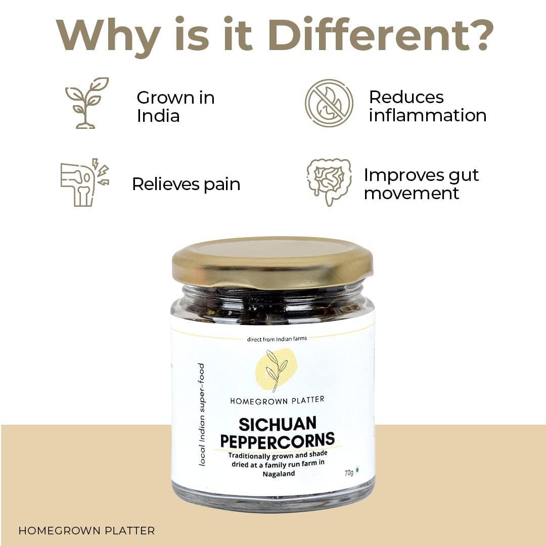 Homegrown Platter Homegrown Platter Organic Sichuan Peppercorn, Schezuan Peppercorns, Timur, Unique Citrusy-Spicy, 100% Natural Indian Variety, Chilli Oil & Chinese Five Spice Mix - 70g