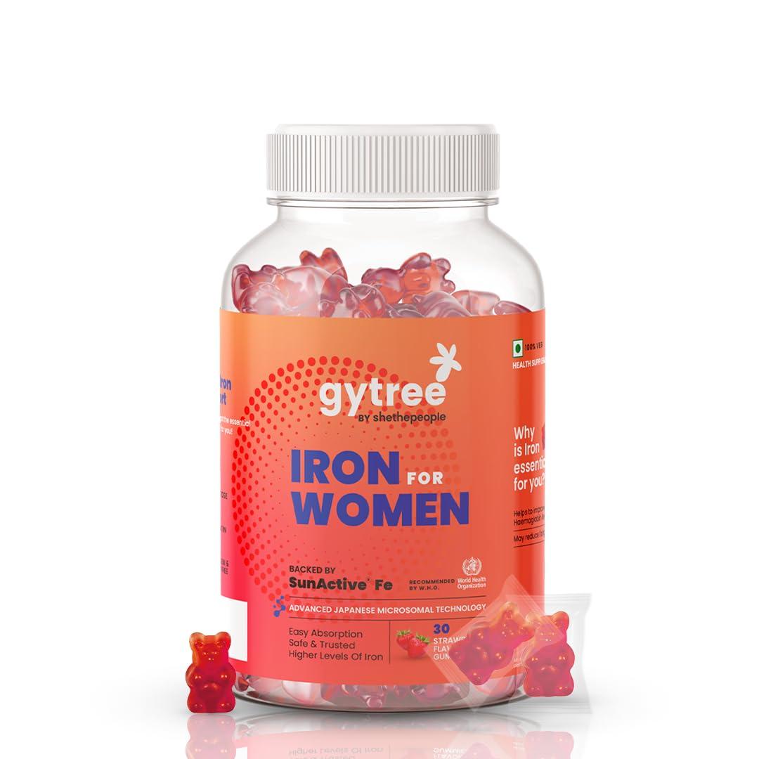 Gytree Gytree Iron Gummies for Women with W.H.O. Recommended SunActive Fe | Pregnancy Safe Clinically Proven Iron Supplement For Women | Boosts Haemoglobin & Body Immunity |Helps Treat Anaemia (Pack of 30)
