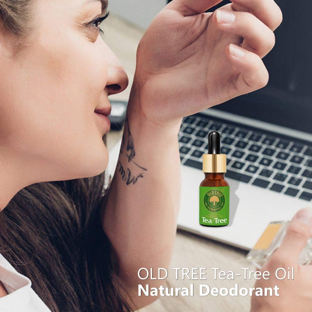 Old Tree Old Tree Pure & Natural Tea Tree Essential Oil (15ml) - for Skin, Diffusers, Hair, Body, Acne, Nail care - Undiluted Essential Oil with Dropper for Aroma Therapy and Stress Relief