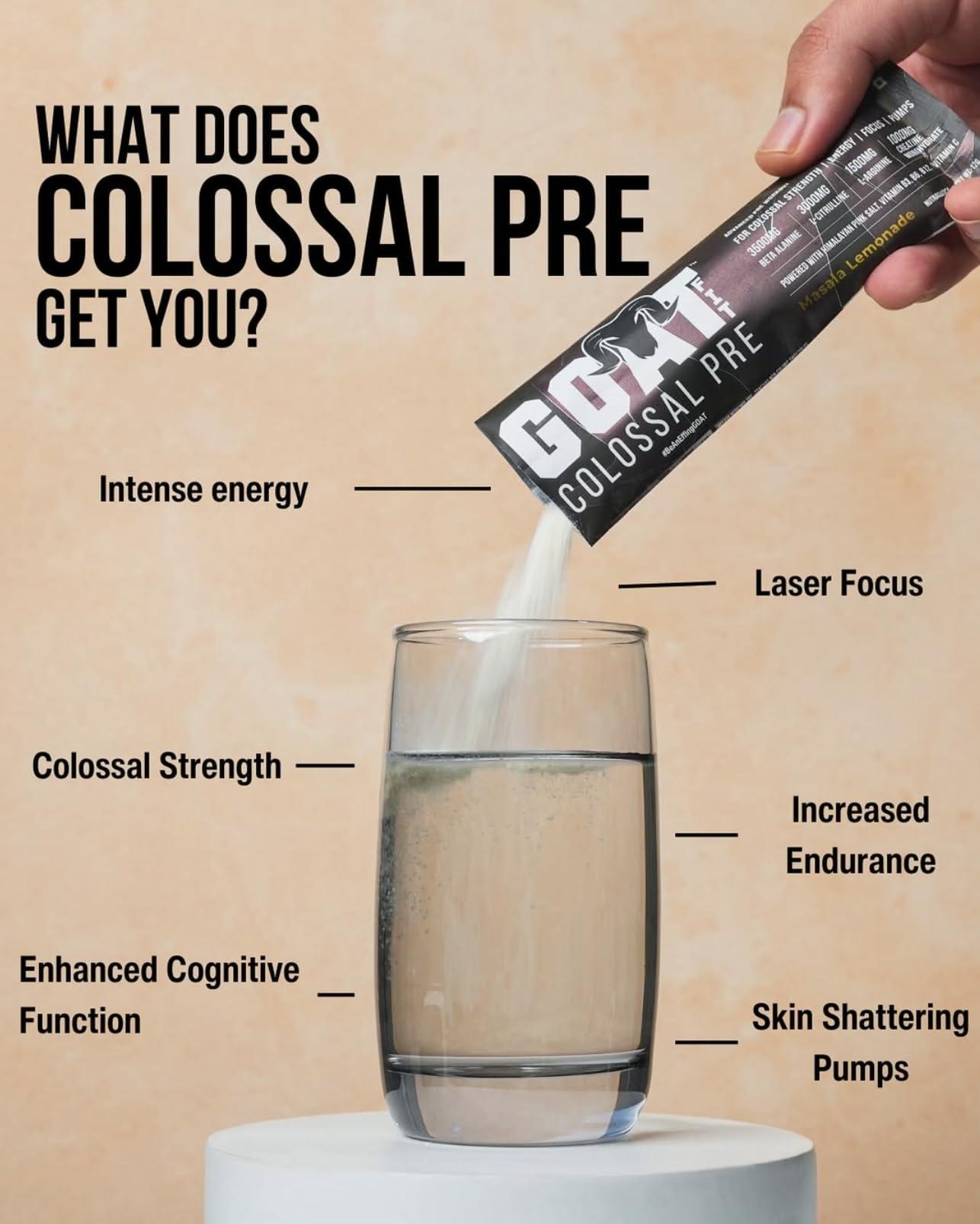 G.O.A.T Fit G.O.A.T Fit Colossal Pre | PreWorkout Powder (Spicy Guava, 12gm - Single Serving) 200mg Caffeine 3.5g Beta-Alanine 3g Citrulline 1.5g Arginine 1g Creatine with Himalayan Pink Salt