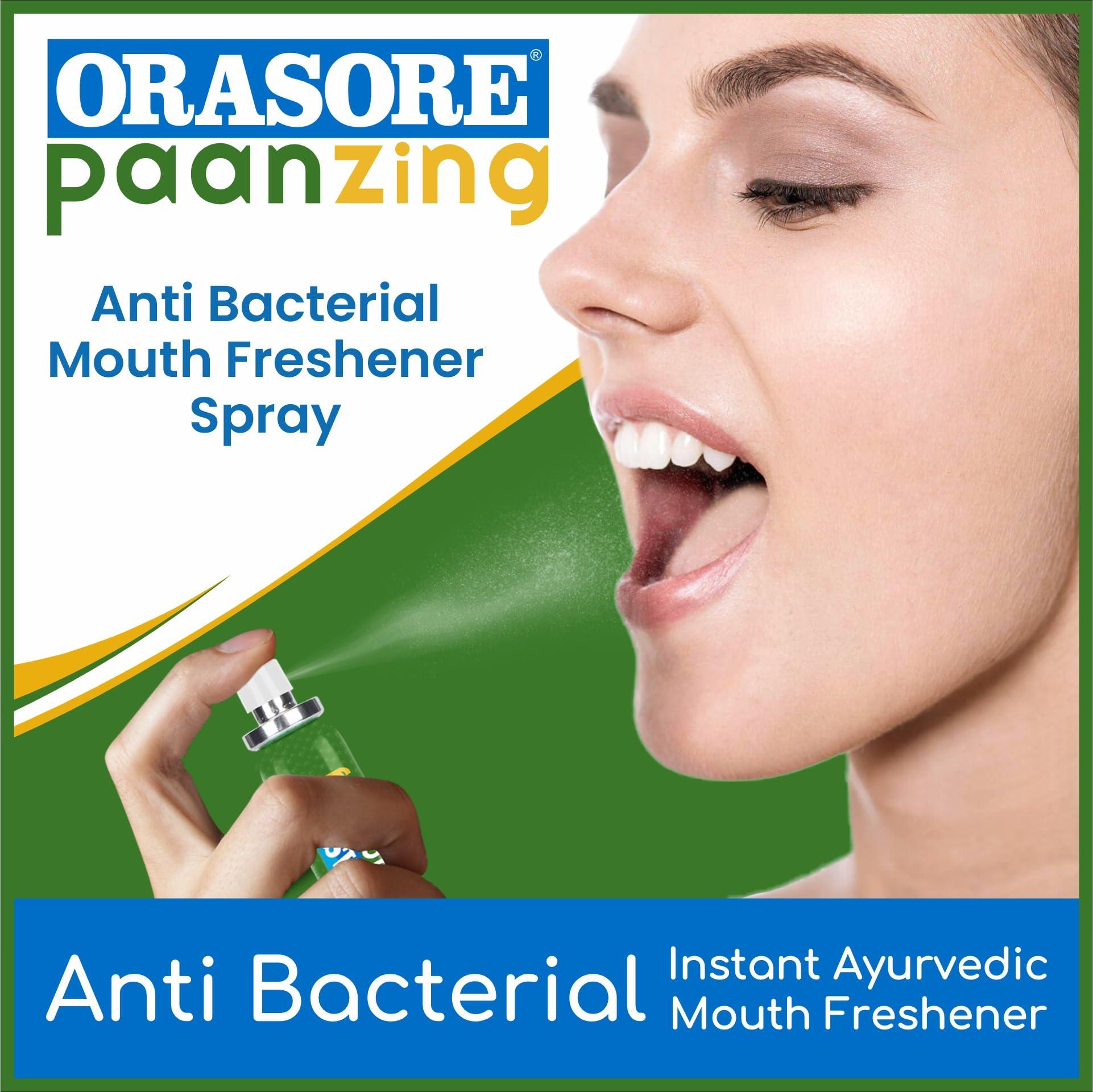 ORASORE PaanZing Instant Mouth Freshener Spray by Orasore | Paan, Aloe Vera, Pudina, Peppermint, Cinnamon, Clove & Elaichi | Anti Bacterial & Long Lasting, Germ-free Blend (Pack of 10)
