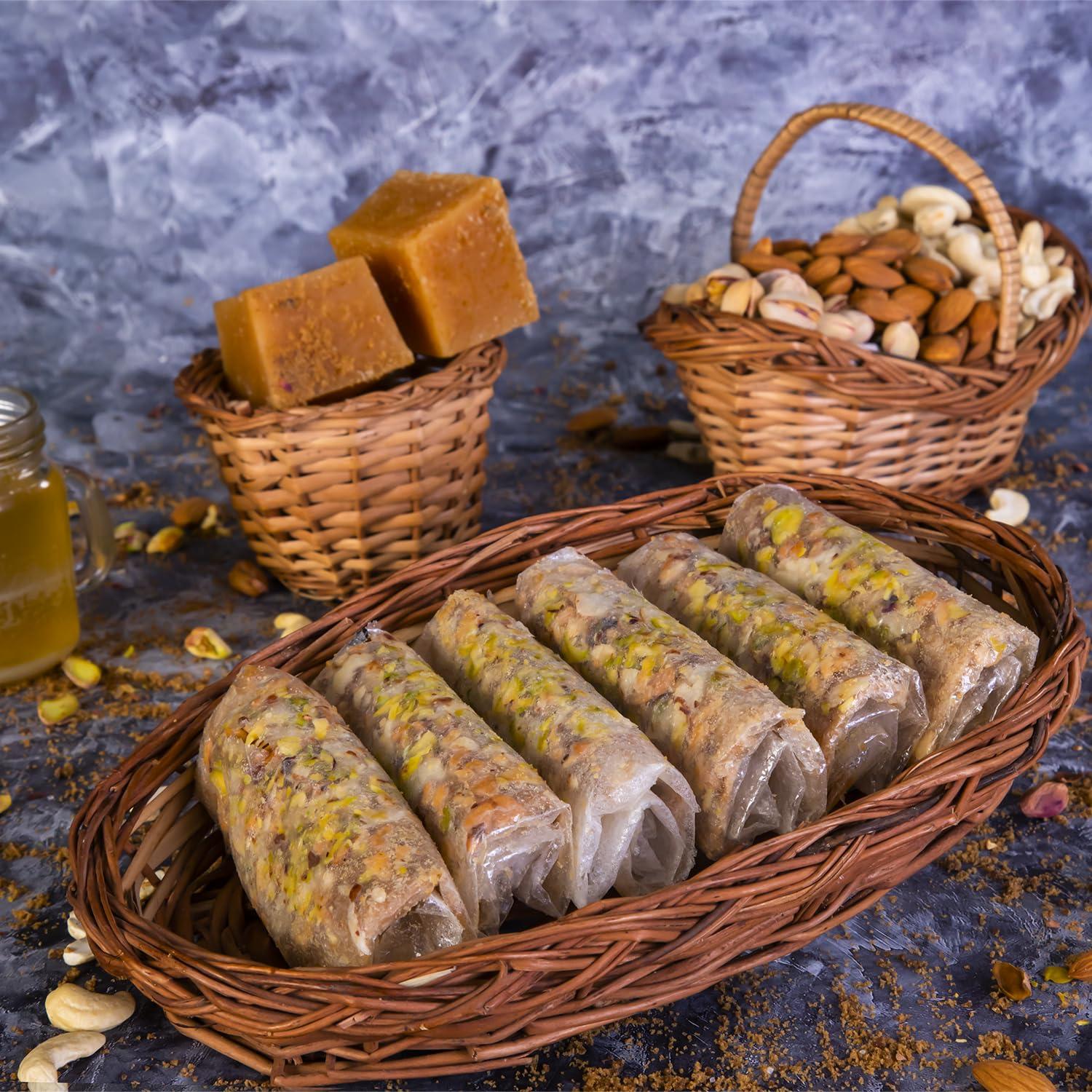 ATPU.IN ATPU.IN Atreyapuram Jaggery Dry Fruits Putharekulu (Pootharekulu) | Delicious South Indian Snack | Gi Tagged Mithai | 10 Pcs Box (300G) (Kaju Badam, 10 Pcs Box (300G))