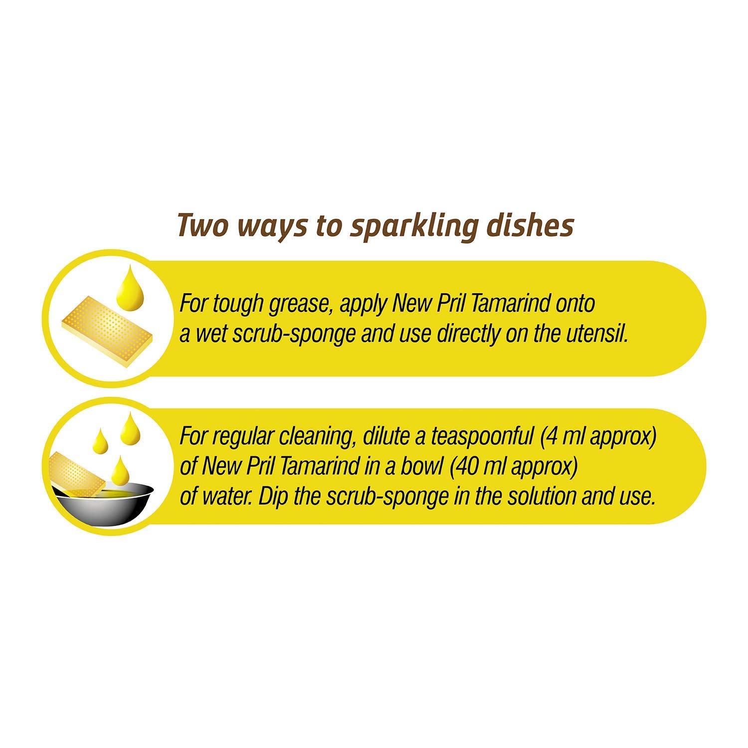 Pril Pril Tamarind Liquid Dishwash Gel 425ml | Insta Clean | With visible Active Power Boosters that bursts while scrubbing giving abrasion to clean better | Zero White Residue