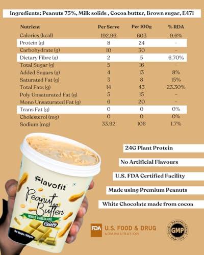 Flavofit Flavofit Crispy White Chocolate Peanut Butter 500g | 24g Protein | Healthy & tasty | Vegan | Cholesterol & Trans fat free
