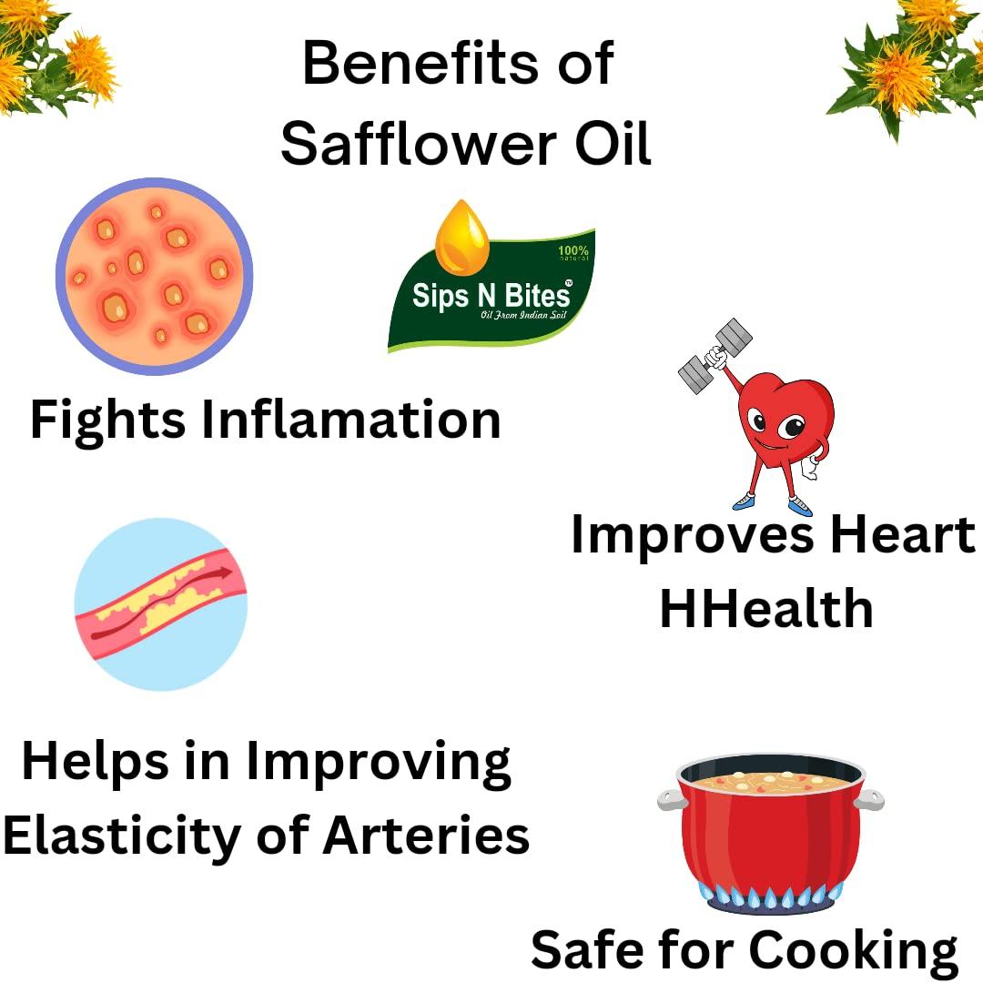 Sips N Bites Sips N Bites Cold Pressed Safflower Oil | 1 litre For Cooking | Lakdi Ghana | Kardi ka Tel | Lakdi Ghani Ka Oil | Kardai Tel Extracted On Wooden Churner 1000ml Bottle (Pack of 1)