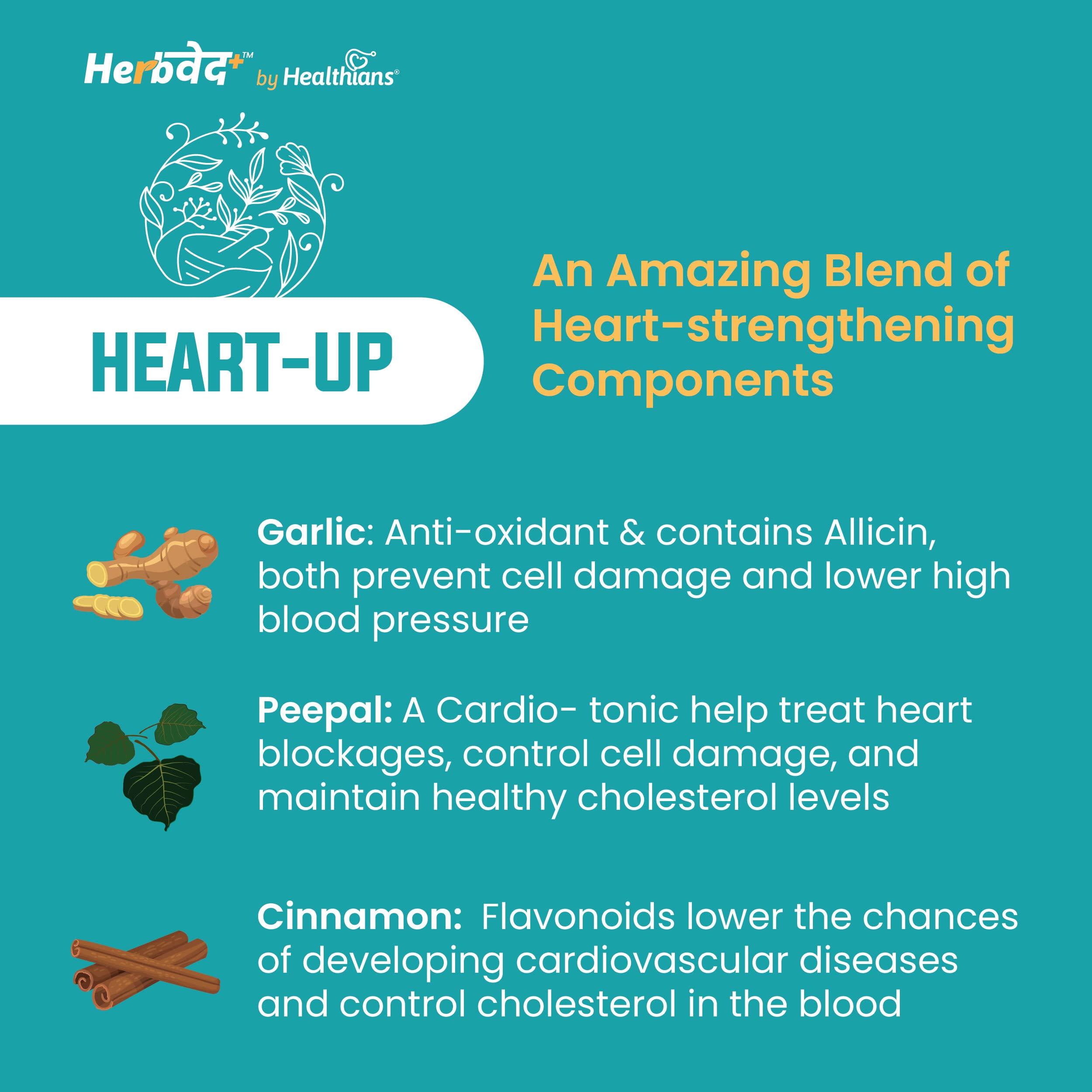 Herb+ by Healthians HerbVed+l Heart-up | Natural & Safe Product | Healthy Heart | Cholesterol Control | Cardiac Wellness | Clinically Researched | Herbal Supplement | No Harmful Chemicals & Preservatives 60 Tablets