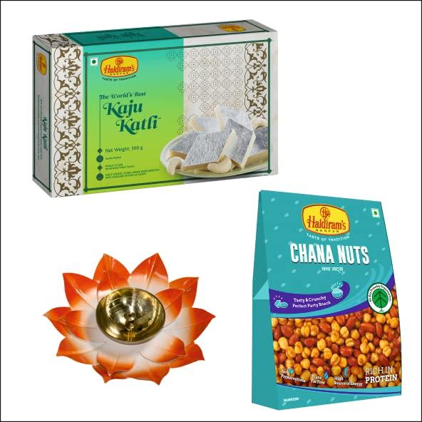 Haldiram\'s Haldiram\'s Nagpur Kaju Katli 500g, Chana Nuts 200g with Large Diya