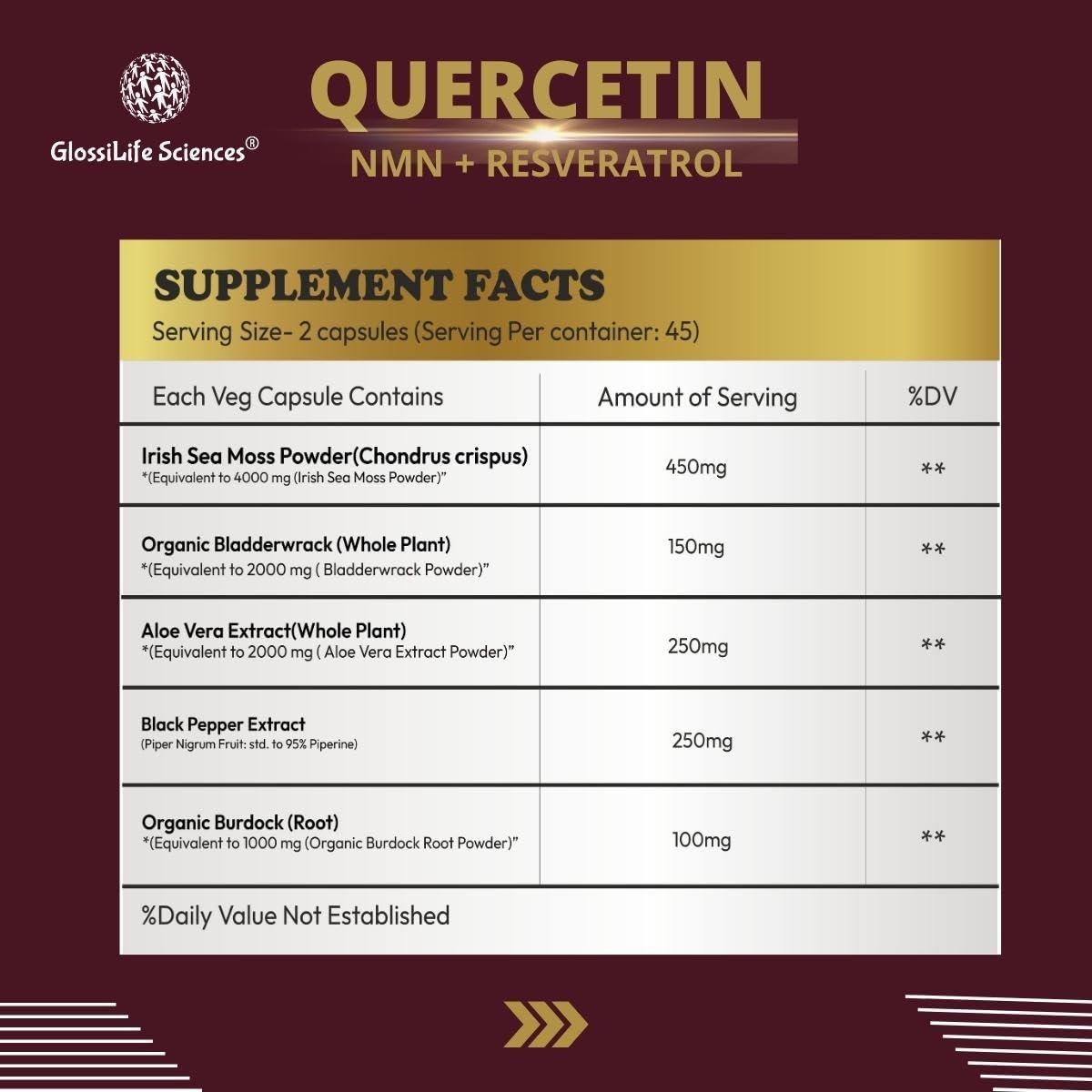 GlossiLife Sciences Quercetin with Bromelain 1000mg 5 in 1 Formula 90 Capsule