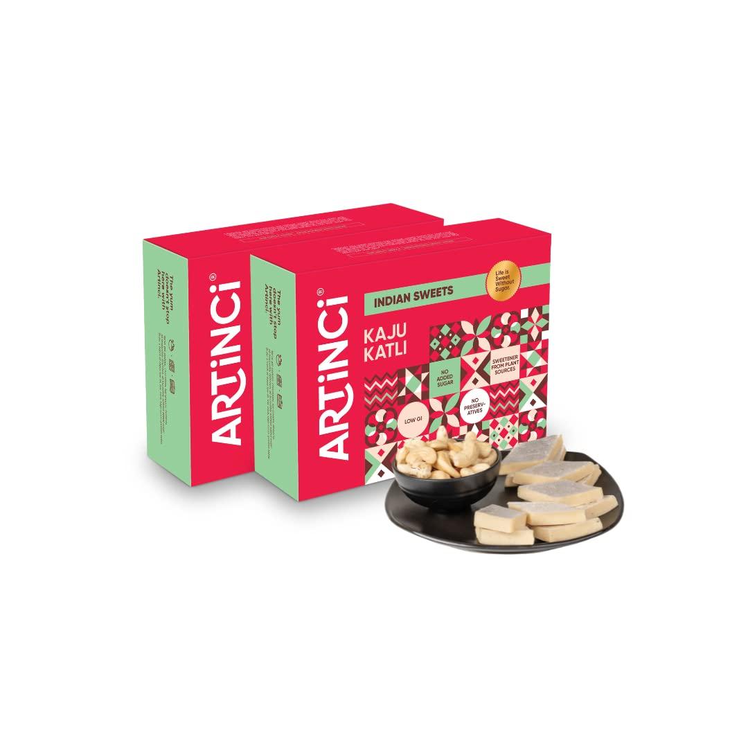 Artinci Artinci Sugar Free Kaju Katli | As Seen on Shark Tank India | Keto Diabetic Friendly with High Protein & Fibre Barfi | Low Carb | Healthy Indian Sweets | Pure Cashew | Festive Gifting | (200g X 2)