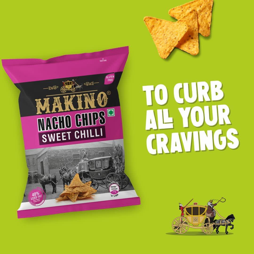 Makino Makino - Nacho Chips Roasted Masala, Peri Peri, Cheese, Jalapeno, Sweet Chilli, Salsa Flavour of 60 Gram | Tortilla | Healthy | Tasty Savoury Snack | Delicious Nacho Chips | Low Calorie - Pack of 6