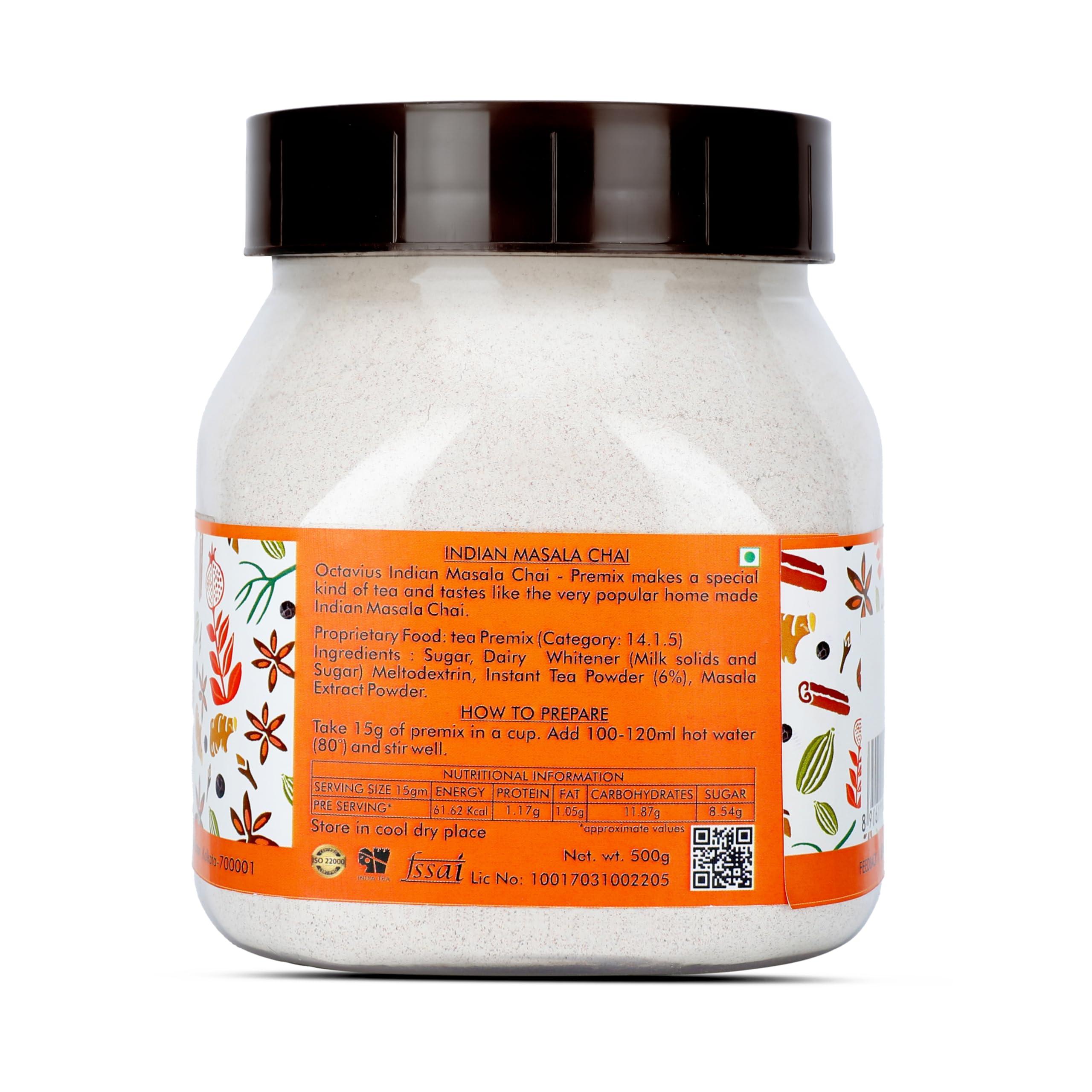 Octavius Octavius Indian Masala Premix Tea - 500 Gm Jar | 1 Min Tea | Readymade Tea Mix | Masala Instant Tea Premix | Masala Chai | Ready Tea | Premix Tea Powder | Instant Tea | Tea Premix | 500 Gm Jar