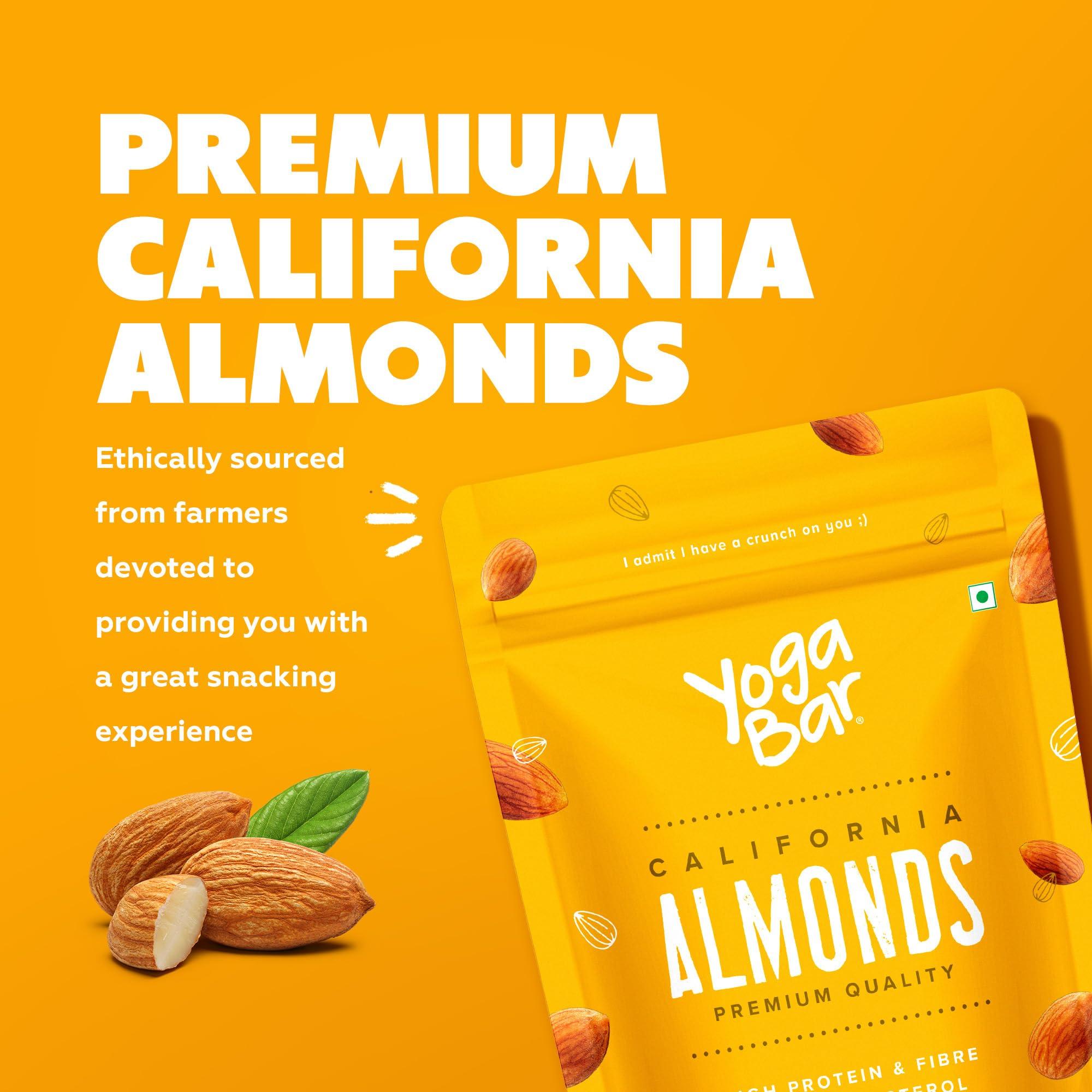 Yogabar Yogabar Premium California Almonds 500g|Badaam|100% Natural Crunchy Badam Giri|Nuts & Dry Fruits|Rich in Protein, Fibre, Vitamin E, Magnesium & Calcium|Healthy Snacks|Dry Fruit Gift Pack