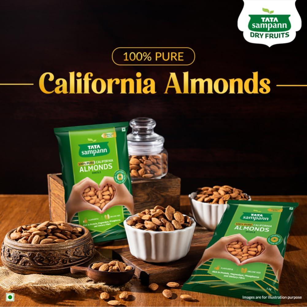 Tata Sampann Tata Sampann Pure California Almonds Whole, 1kg, Real Nuts, High in Fiber, Badam Giri, Rich in Protein, Magnesium, Phosphorus and Dietary Fibre, Nuts & Dry Fruits, Value Pack