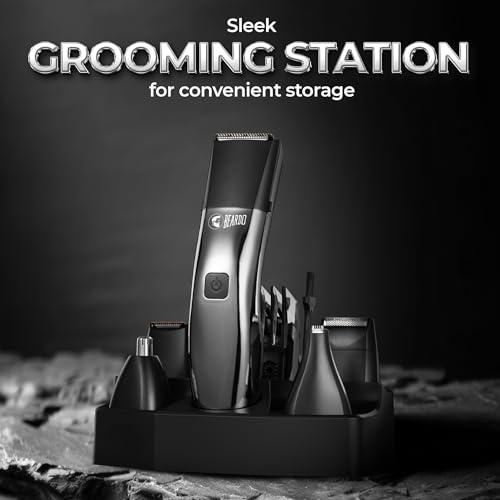 BEARDO Beardo Chrome Beast Multipurpose Full Body Groomer Trimmer Set For Men | 40 Length Settings | 8 attachments | Beard/Hair/Body/Precision/Ear/Nose Trimmer|With Dock|90 min. run time | All-in-1 trimmer | Gift For Brother | Gift For Friends
