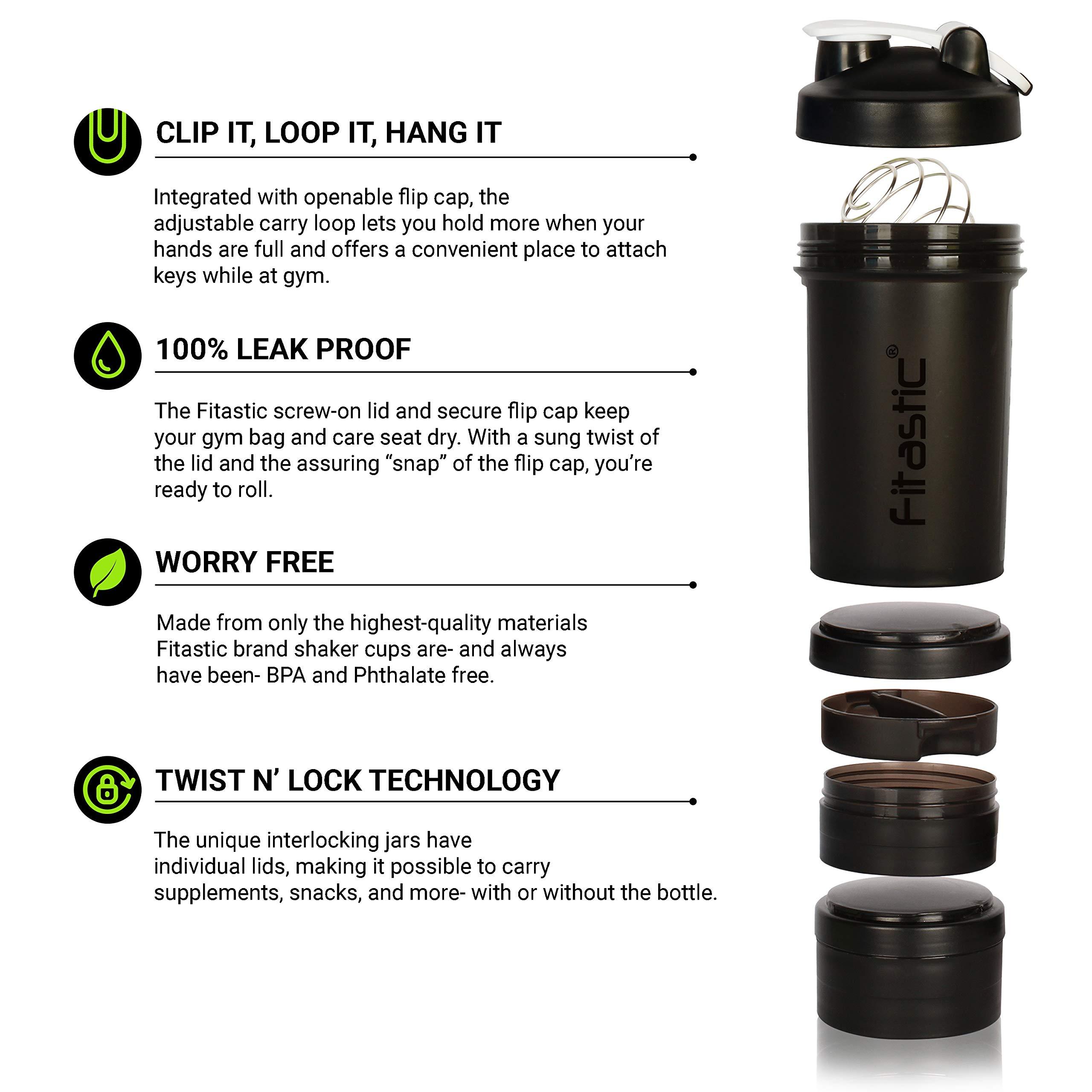 FITASTIC Fitastic ProMax Shaker Bottle 500ml with Extra Storage Compartment 100% Leakproof Guarantee, Ideal for Protein for Gym(Pack of 1, Black, Plastic)