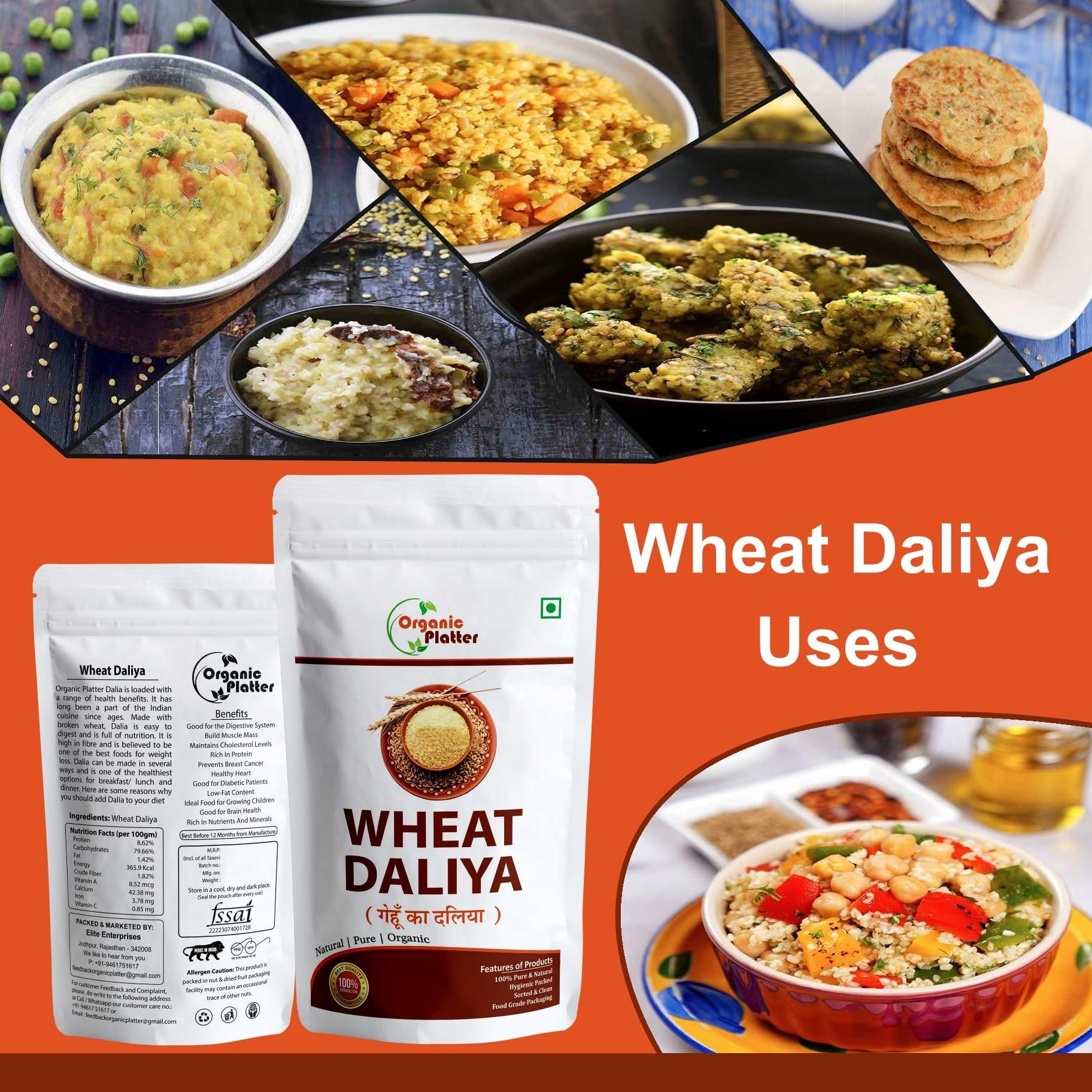 Organic Platter Wheat Daliya |Broken Wheat| Dalia| Gehu ka Daliya| Khapli Wheat Daliya| High Protein Daliya|Bulgur wheat - POUCH (1800)