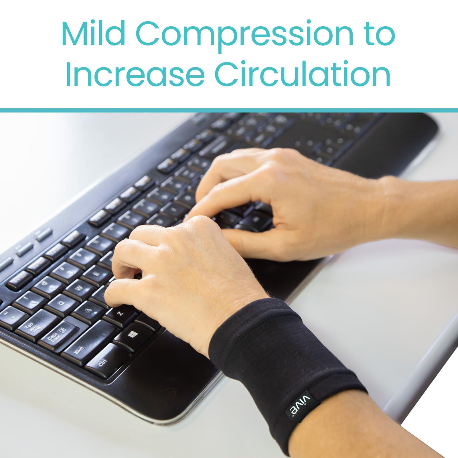 VIVE Vive Wrist Sweatbands (Pair) - Bamboo Charcoal Compression Wristband - Athletic Support for Carpal Tunnel Pain Relief, Arthritis, Tendonitis and Tennis (Black, Large/X-Large)