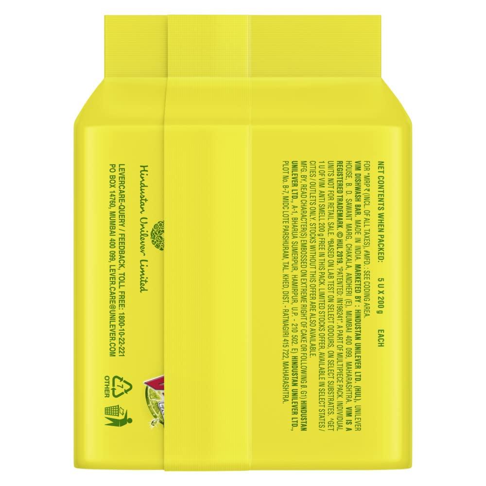 VIM Vim Dishwash Anti Bac Liquid, Neem, 2 Ltr & Vim Antismell with Pudina Buy 4 get 1, Pack of 5