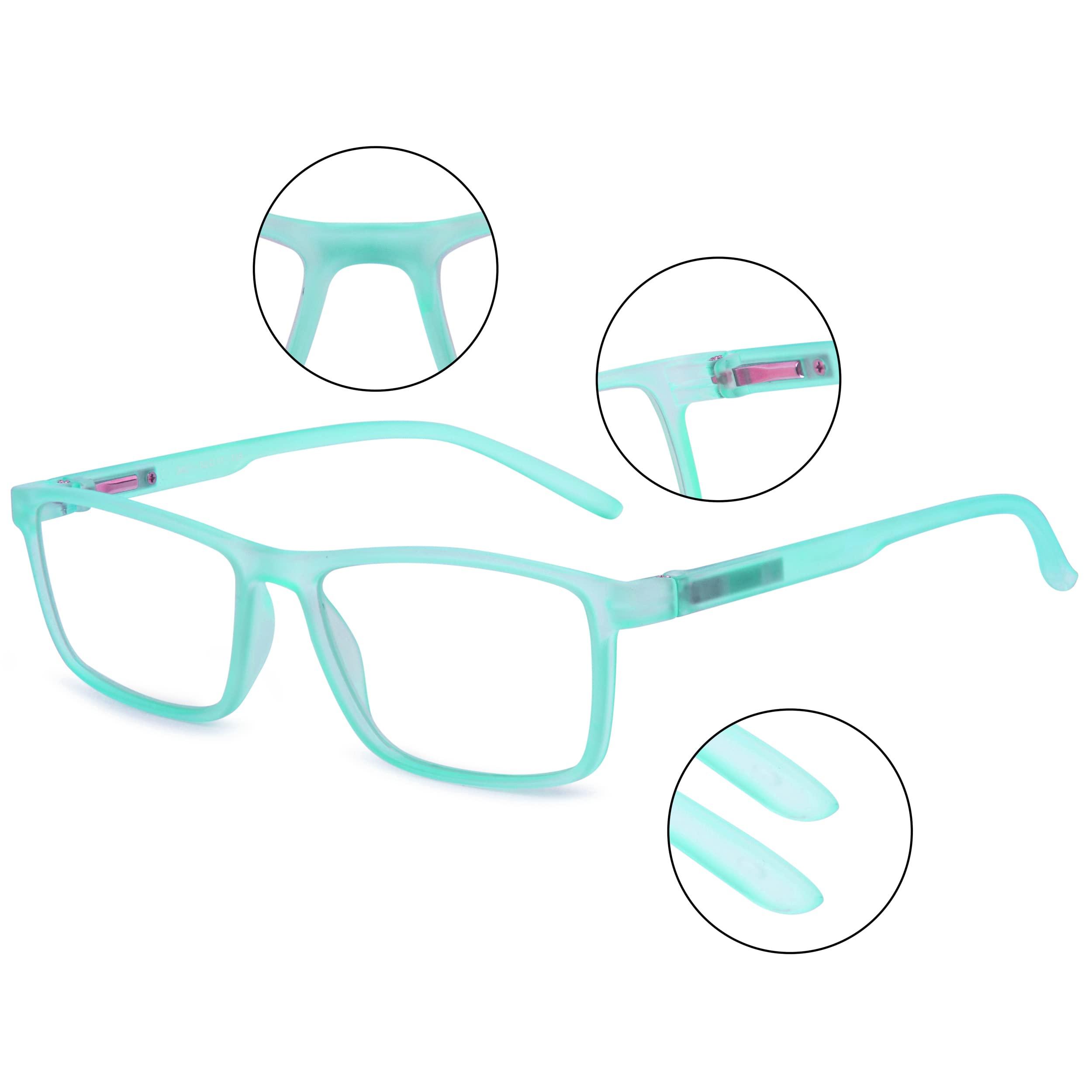 Aferelle Meganfox | Zero Power Bluecut & Antiglare Computer Eyeglasses For Men and Women | Full Rim Rectangle| CR Lens | TR90 Frame | | Medium (Matt Light Turquoise)