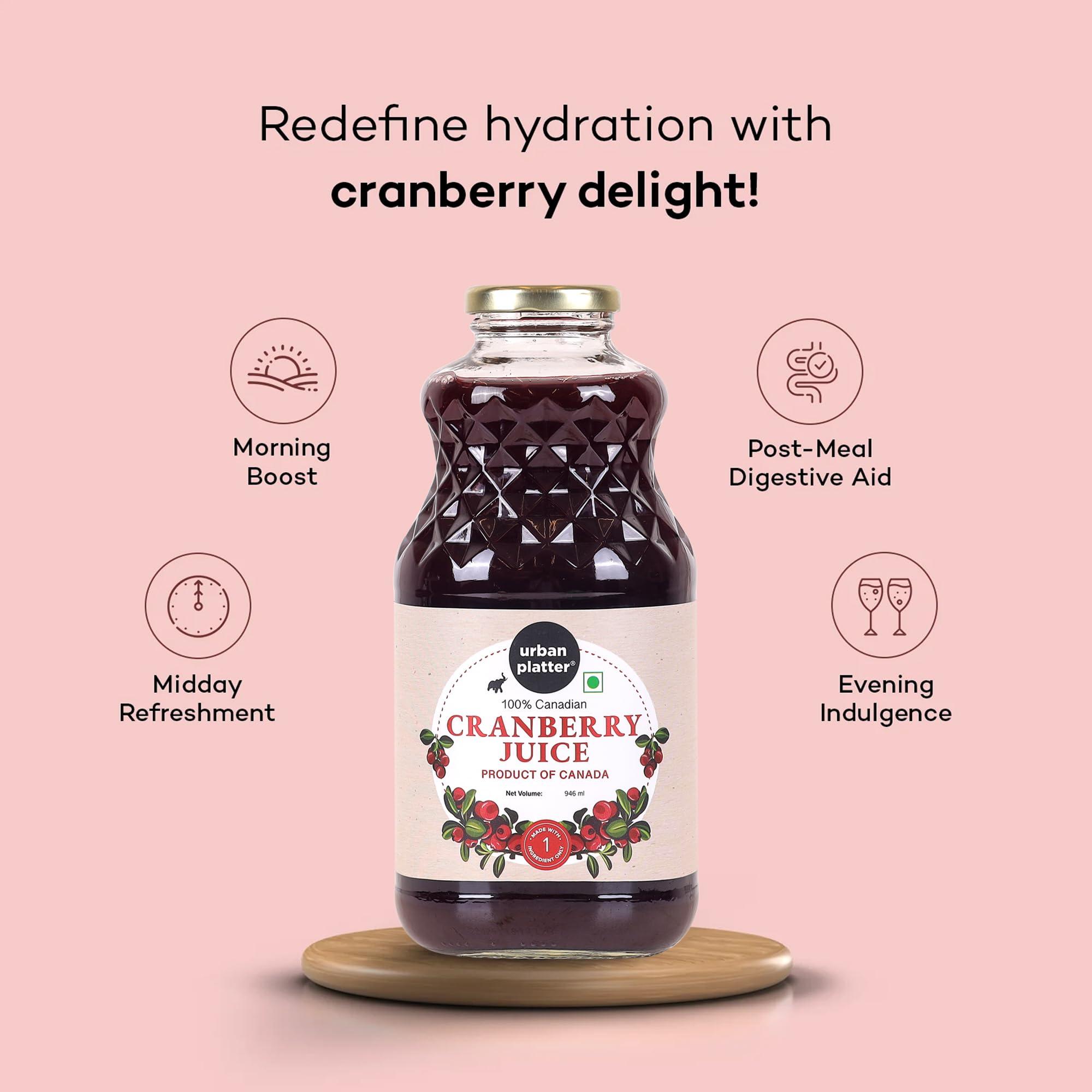 urban platter Urban Platter Canadian Cranberry Juice, 1 Litre (Unsweetened, No Added Sugar, 100% Natural Cranberry Juice, Good for UTI Health, Perfect for Cocktails and Mocktails)