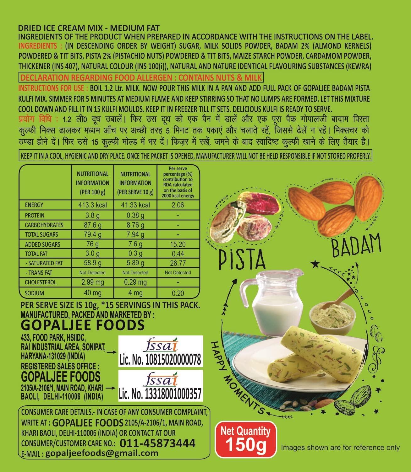 GOPAL JEE GOPAL JEE Kulfi Mix Powder (Badam, Pista Flavour) 150g
