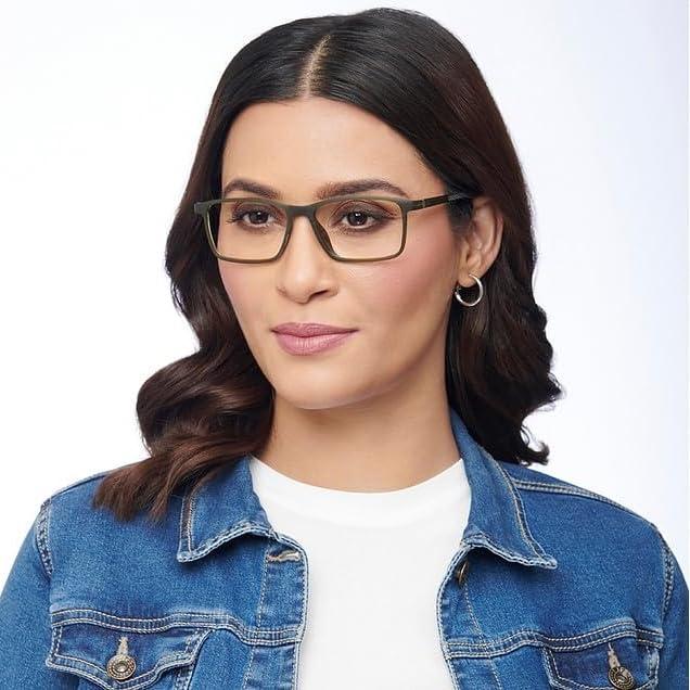 LENSKART BLU LENSKART BLU | Zero Power Blue Cut Computer Glasses | Anti Glare, Lightweight & Blocks Harmful Rays | UV Protection Specs | Green | Women | Large | LB E14452