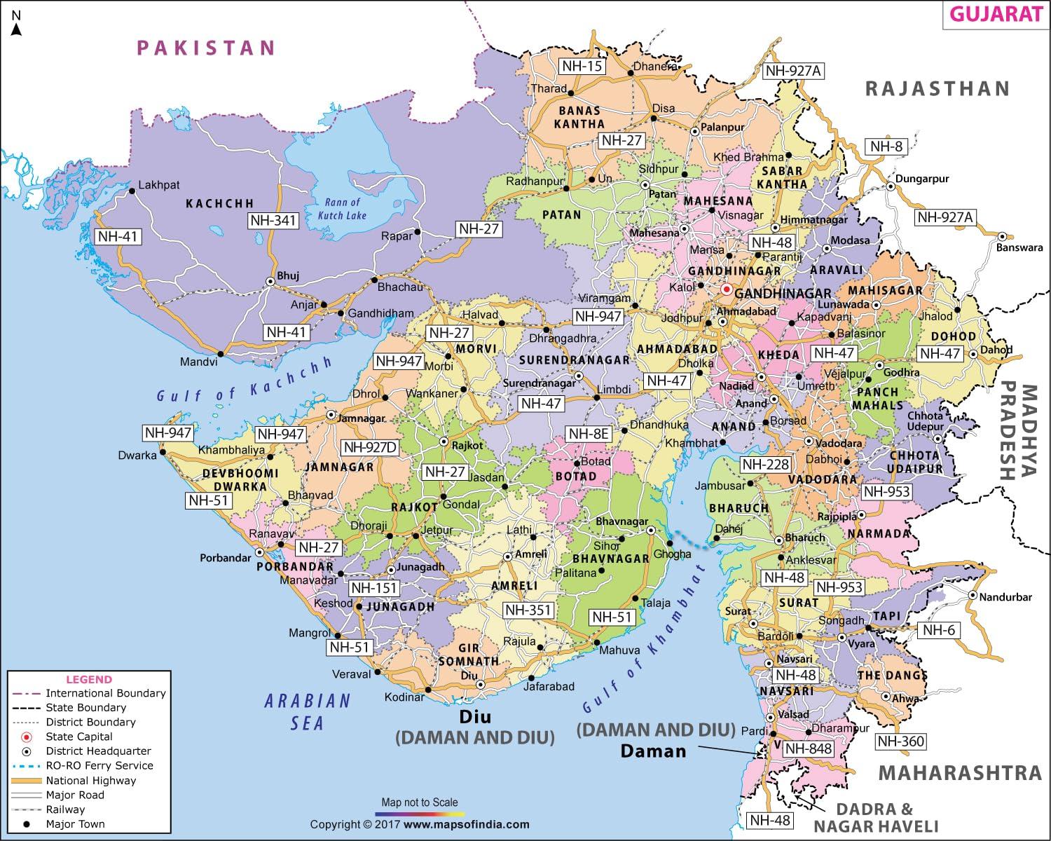 Mapsofindia Gujarat Map (36 Width)