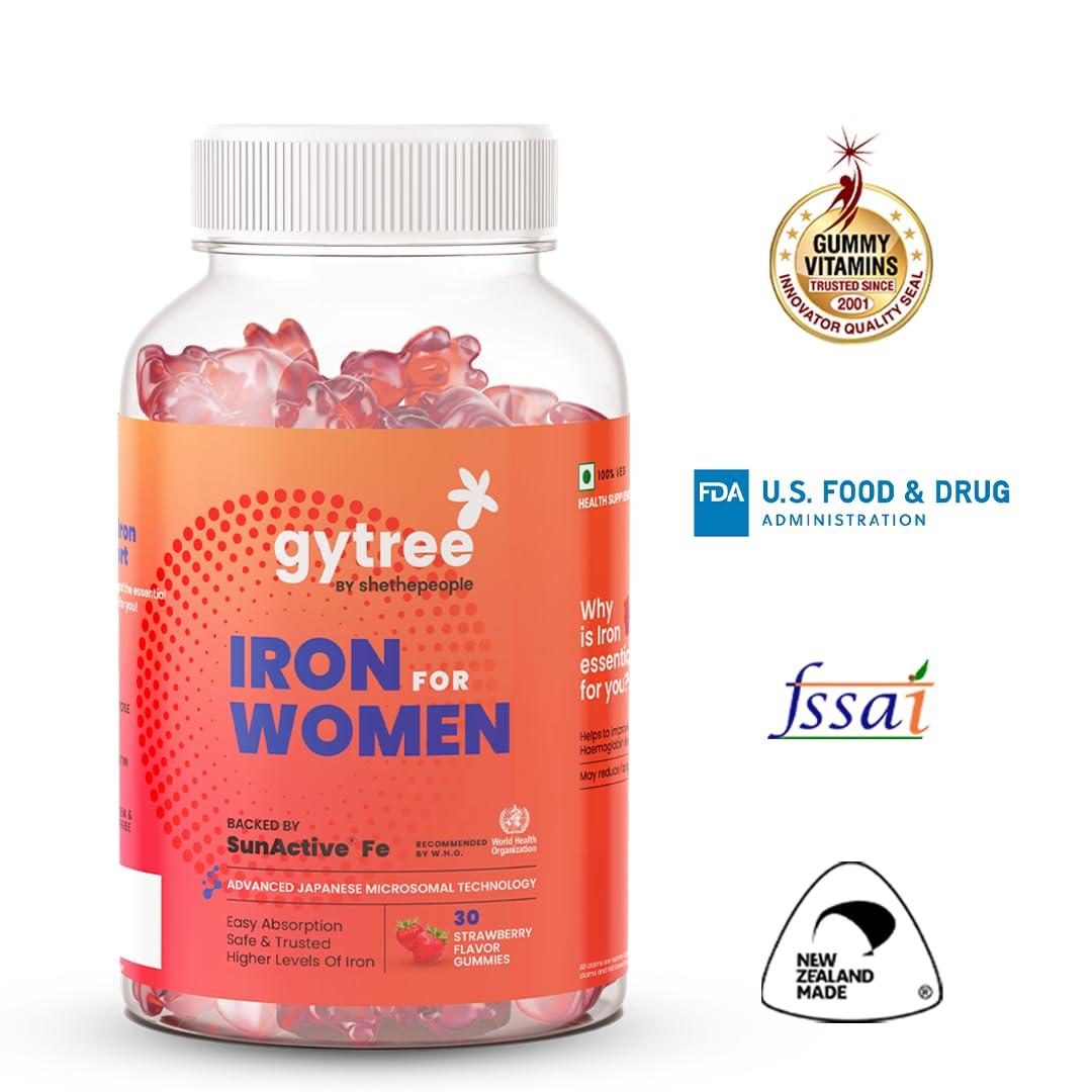 Gytree Gytree Iron Gummies for Women with W.H.O. Recommended SunActive Fe | Pregnancy Safe Clinically Proven Iron Supplement For Women | Boosts Haemoglobin & Body Immunity |Helps Treat Anaemia (Pack of 30)
