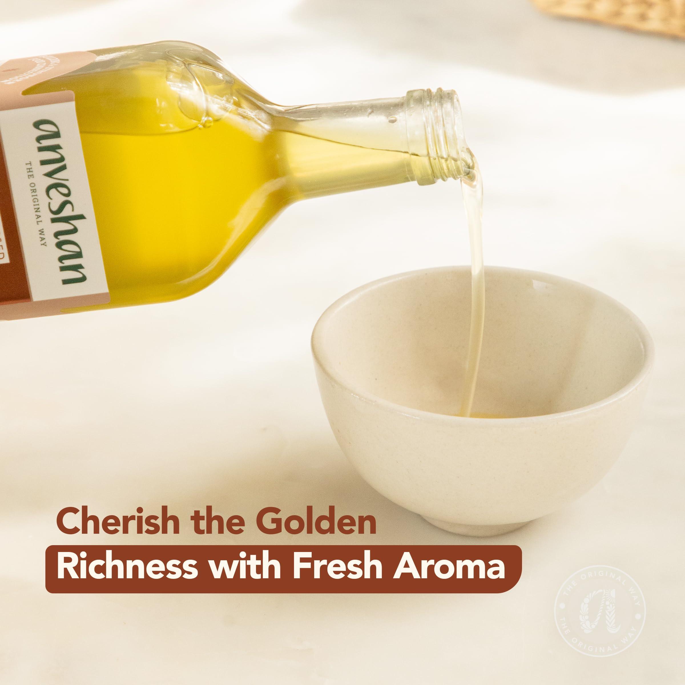 Anveshan Empowering farmers with technology Anveshan Wood Pressed Groundnut Peanuts Oil 1 Litre | Plastic Bottle | Kolhu/Kacchi Ghani/Chekku/Ganuga | Peanut Oil | Natural | Chemical-Free | Cold Pressed Groundnut Oil for Cooking