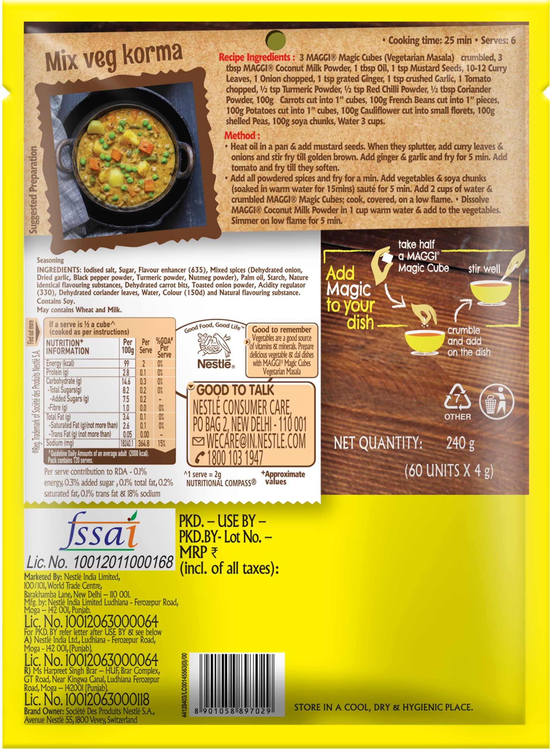MAGGI MAGGI Magic Cubes Vegetarian, 240g Pack (60 Cubes) | Ready Masala for Rice dishes, Vegetables, Soups & Curries