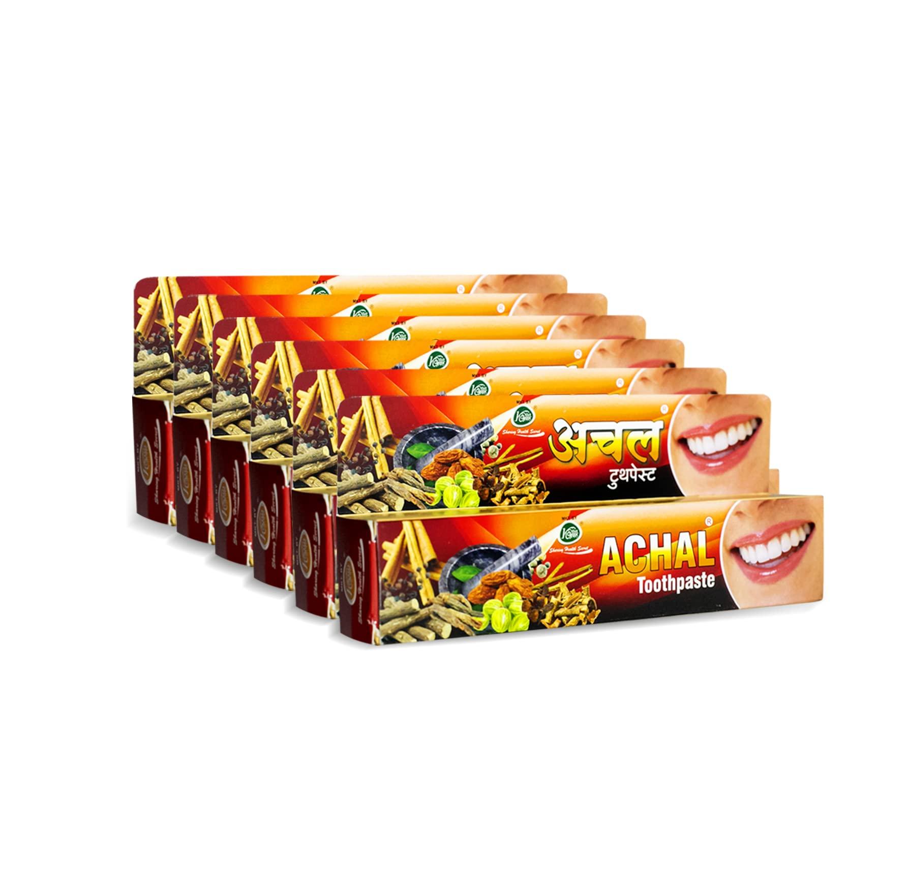 ACHAL Achal Ayurvedic Herbal Natural Toothpaste for Teeth Whitening (6 * 80GM)- Fresh Breathe Toothpaste for Kids & Adults. No Fluoride & Artificial Colours