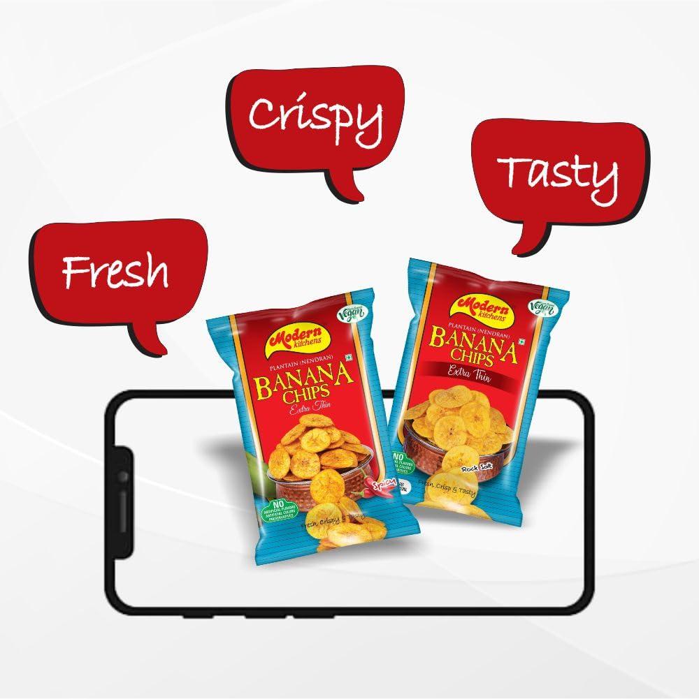 Modern Kitchens Modern Kitchens Kerala Classic Salted Banana Chips | 100% Vegan | Healthy, Crispy & Tasty Chips Combo | No Preservatives & No Artificial Flavour & Colour - 480gm (Pack Of 3)