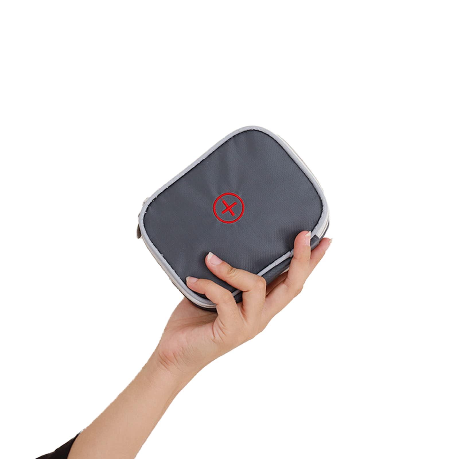 Lingcat Linsiter Polyester Lingcat Portable Empty First Aid Bag, Mini Travel Medicine Pouch Double Zippers Handy Pills Pocket For Travel School Home, Gray,Black