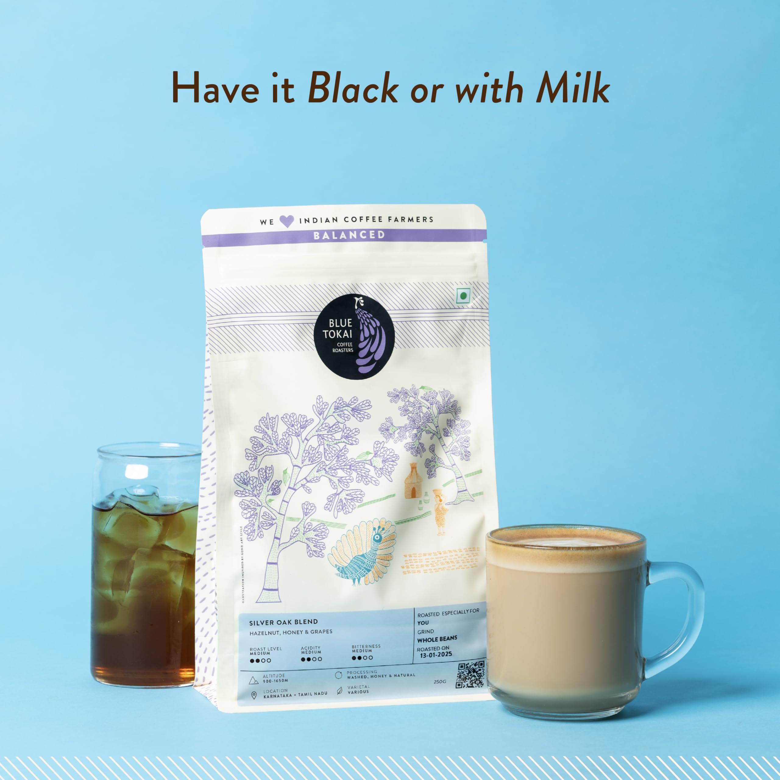 Blue Tokai Coffee Roasters Blue Tokai Coffee Roasters Silver Oak Cafe Blend - Medium Roast (South India Filter) 500g | Made With 100% Specialty Grade Arabica Freshly Roasted Ground Coffee, Bag