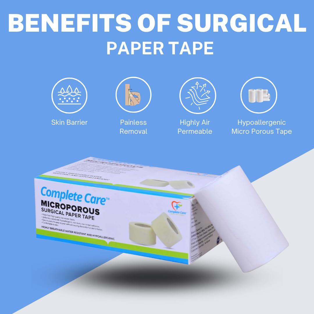 COMPLETE CARE Complete Care Microporous Surgical Paper Tape | Medical Tape for skin, Dressings and First Aid Bandage Tape for Sensitive Skin | Multipurpose Gentle Adhesive Tape for Wound Care- 3 Inch, 9 Mtr- Pack of 2 (4 Rolls Each Box)
