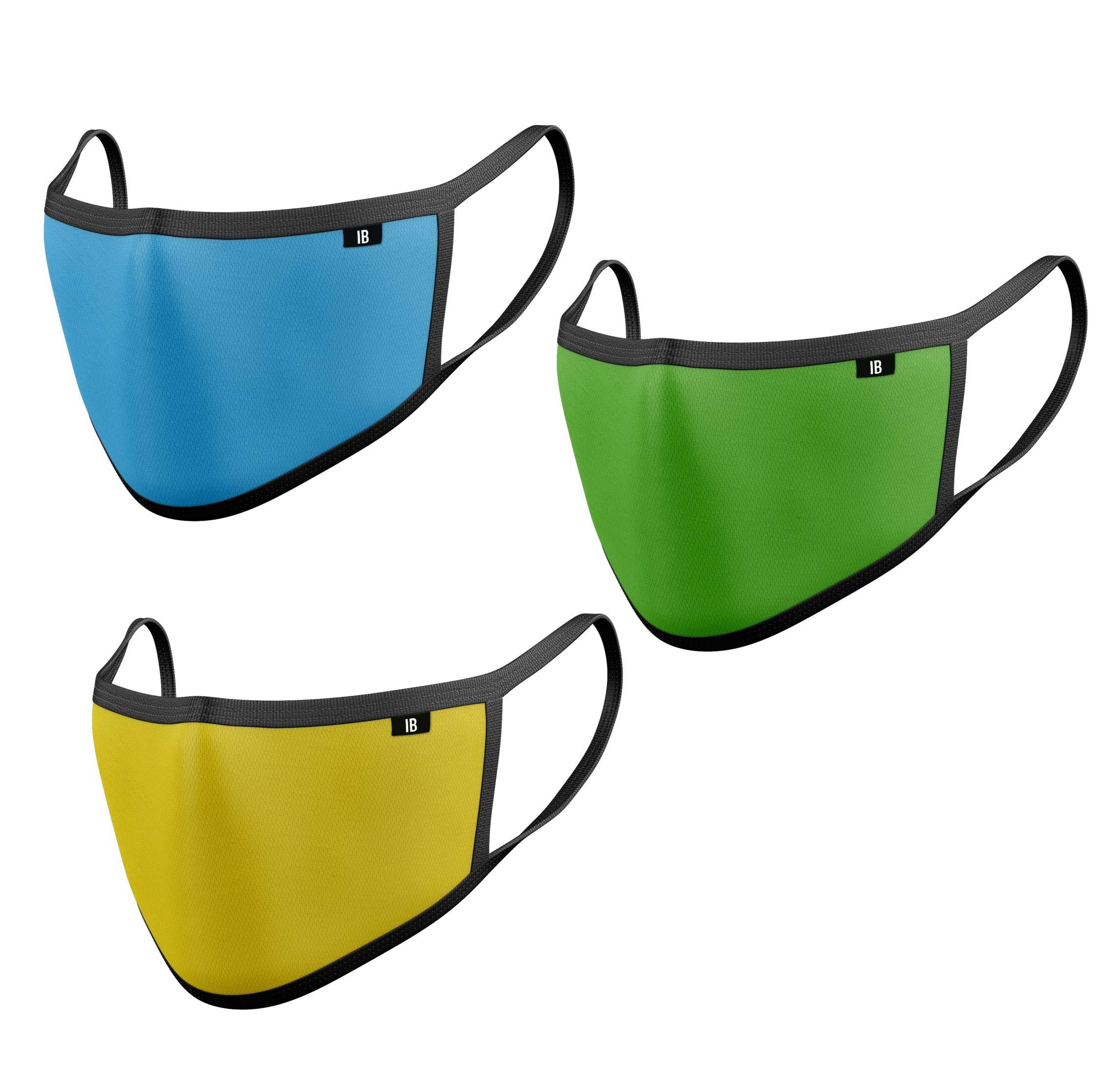 iberry's iberry's 2 Ply Fabric Mask Mouth Nose Cover Anti-Dust/Pollution Reusable - Pack of 3 (Yellow, Green, Blue)