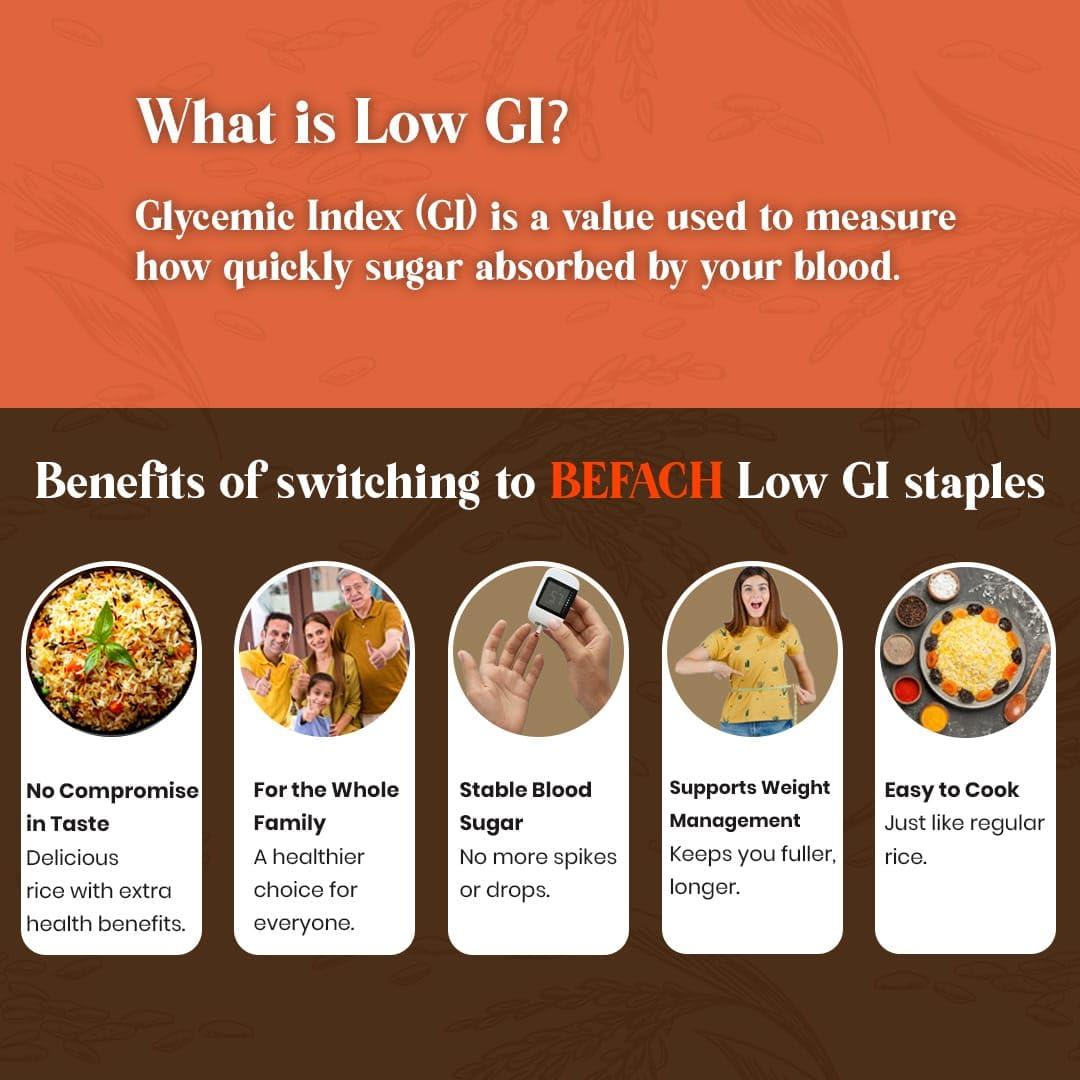 Befach 4x Befach Fortified Low GI Rice | Free of Pesticides, Non GMO, Certified Low GI & Low Sugar White Rice Perfect for Diet & Diabetic Patients | 4.5 kg (Pack of 3)